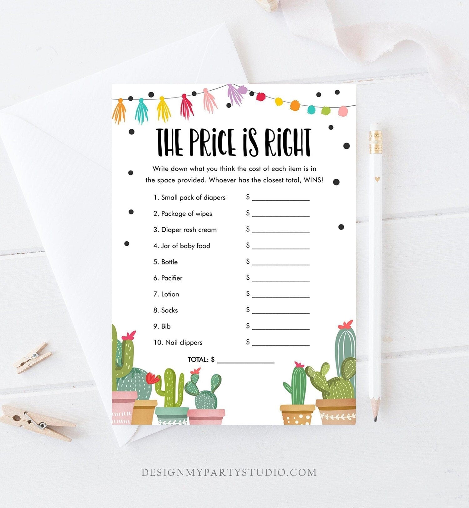 Editable The Price is Right Game Fiesta Baby Shower Cactus Mexican Shower Baby Couples Sprinkle Digital Download Template Printable 0254