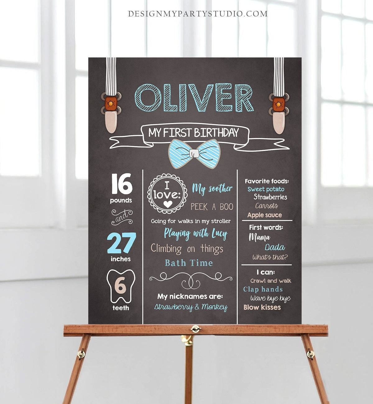 Editable Little Man Birthday Milestone Sign Boy First Birthday Poster 1st Boy Blue Bow Tie Digital Download Template Printable 0063
