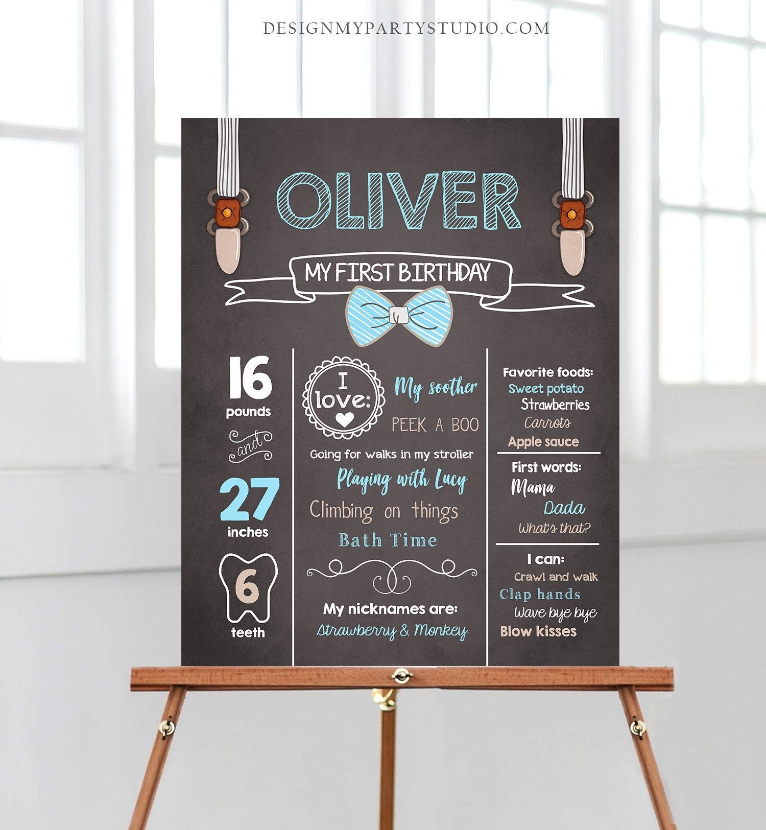 Editable Little Man Birthday Milestone Sign Boy First Birthday Poster 1st Boy Blue Bow Tie Digital Download Template Printable 0063