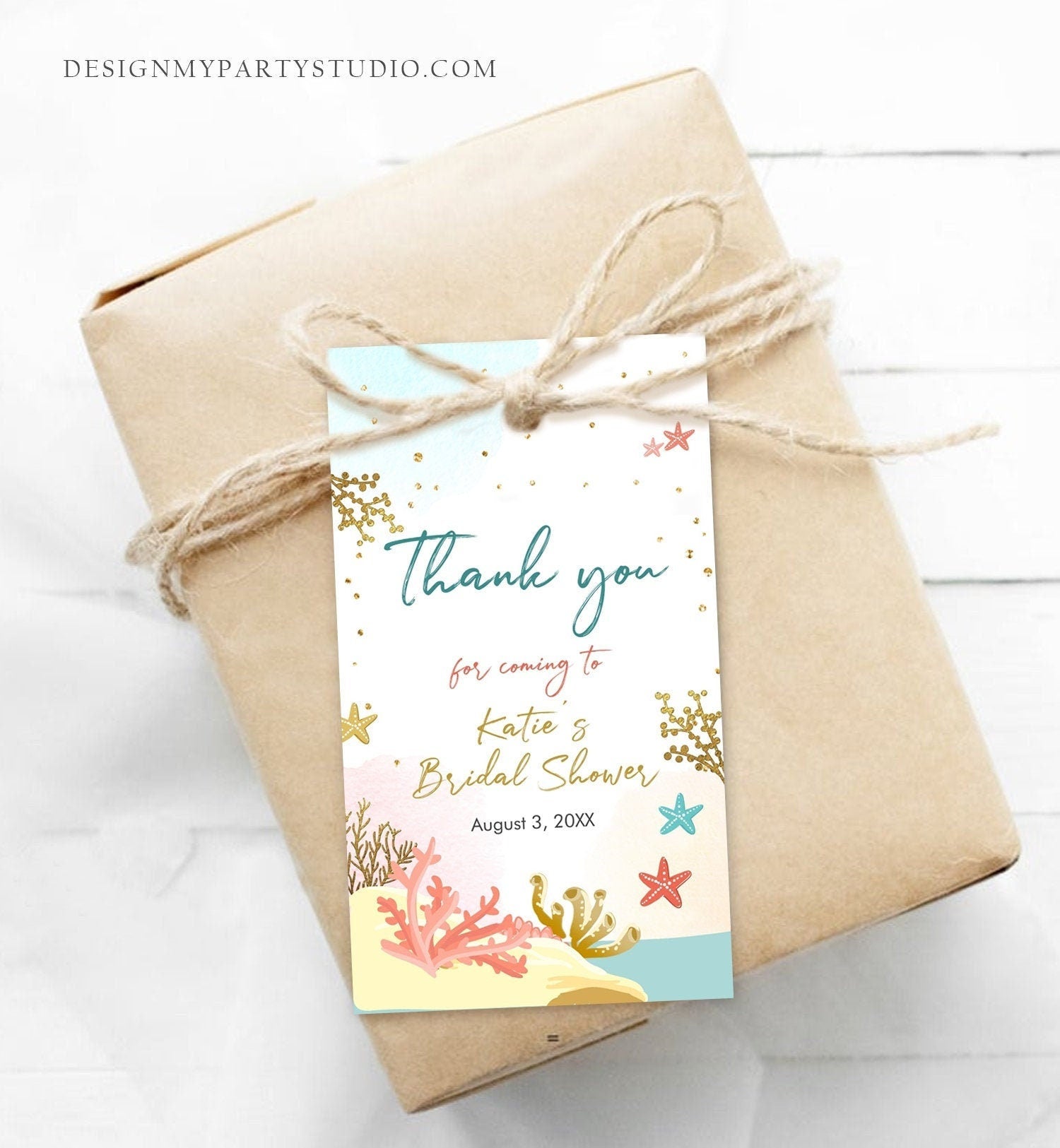 Editable Beach Bridal Shower Favor Tags Beach Thank You Tag Ocean Sea -  Design My Party Studio, image size:1500x1625
