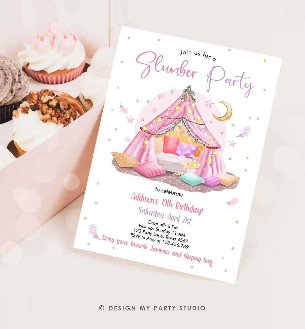 Editable Slumber Party Birthday Invitation Sleepover Birthday Pink Spa Tween Teen Glamping Digital Download Evite Template Printable 0499