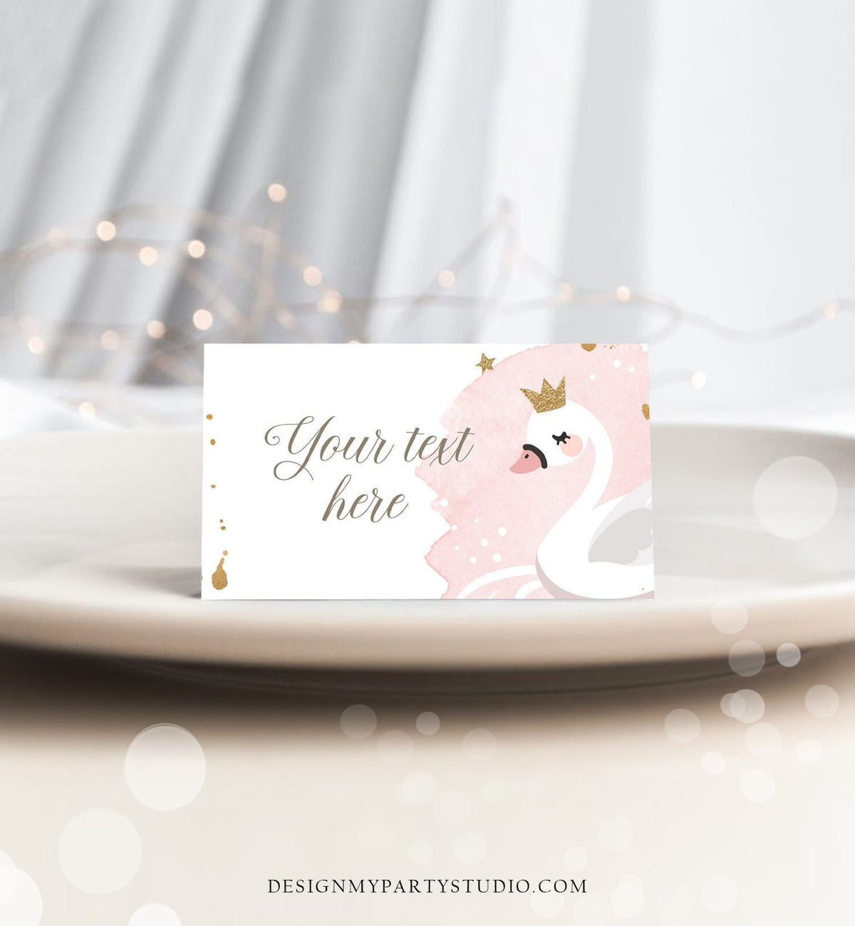 Editable Swan Food Label Birthday Princess Swan Place Card Tent Insert Card Swan Baby Shower Digital Download Template Printable 0382