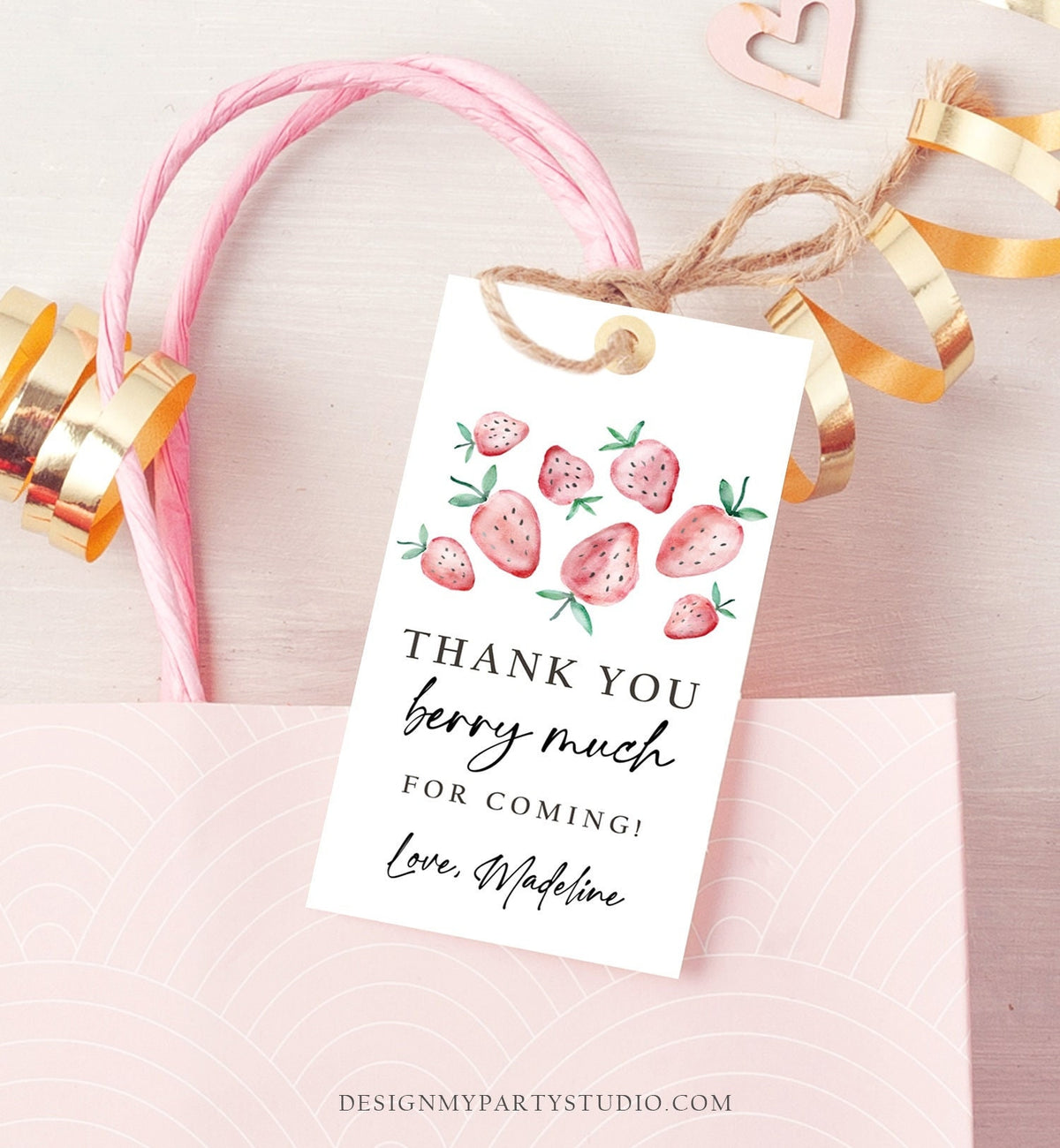 Editable Strawberry Favor Tags Strawberry Birthday Thank you tags Label Berry Much Gift tags Farmers Market Digital Template Printable 0399