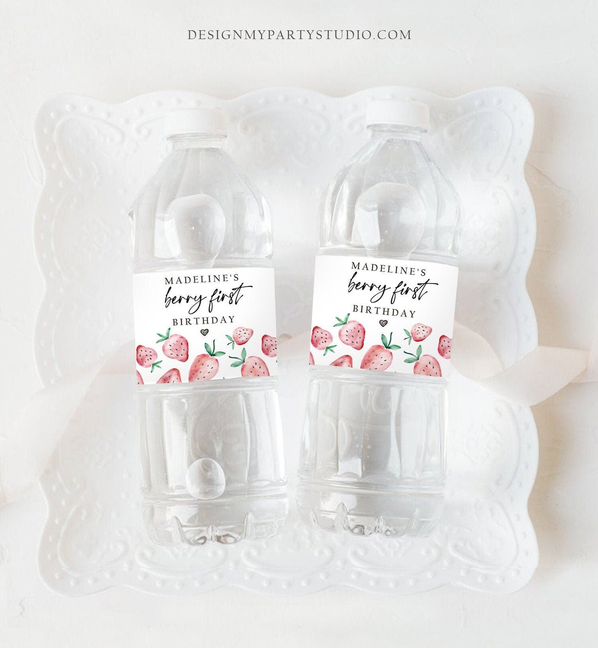 Editable Strawberry Water Bottle Label Strawberry Birthday Decor Berry Sweet 1st Birthday First Bottle Digital Template Printable 0399