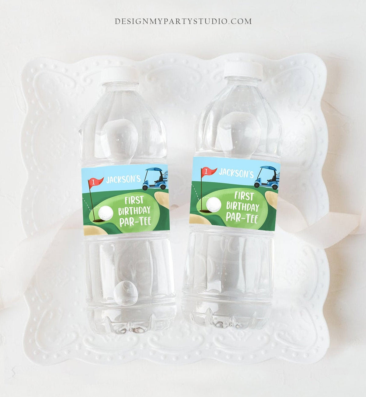 Editable Golf Water Bottle Labels Golf Birthday Party Hole in One Decor Boy Par-tee Golfing Blue Printable Bottle Labels Template Corjl 0405