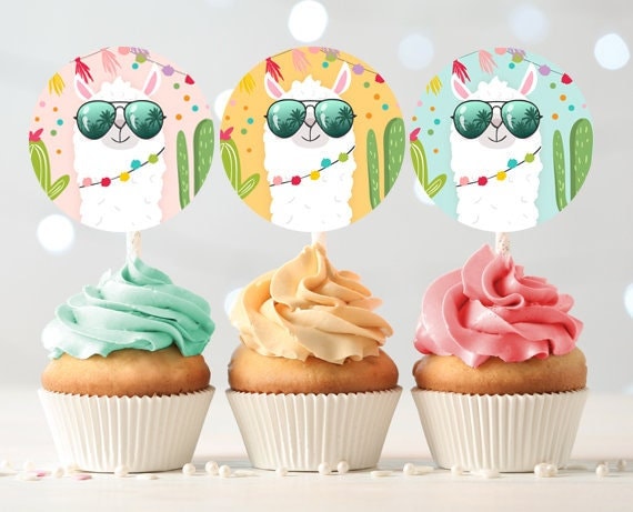 Llama Cupcake Toppers Favor Tags Birthday Party Decoration Fiesta Mexican Llama Party Cactus Baby Shower download Digital PRINTABLE 0079