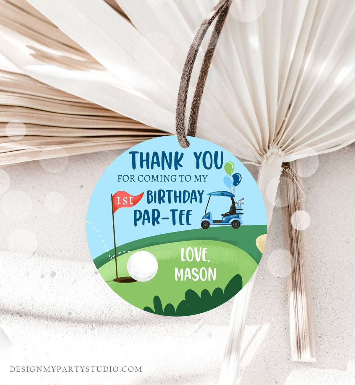 Editable Golf Favor Tag Birthday Thank You Par-tee Stickers Golfing Hole in One First Boy Gift Digital Download Template Printable 0405