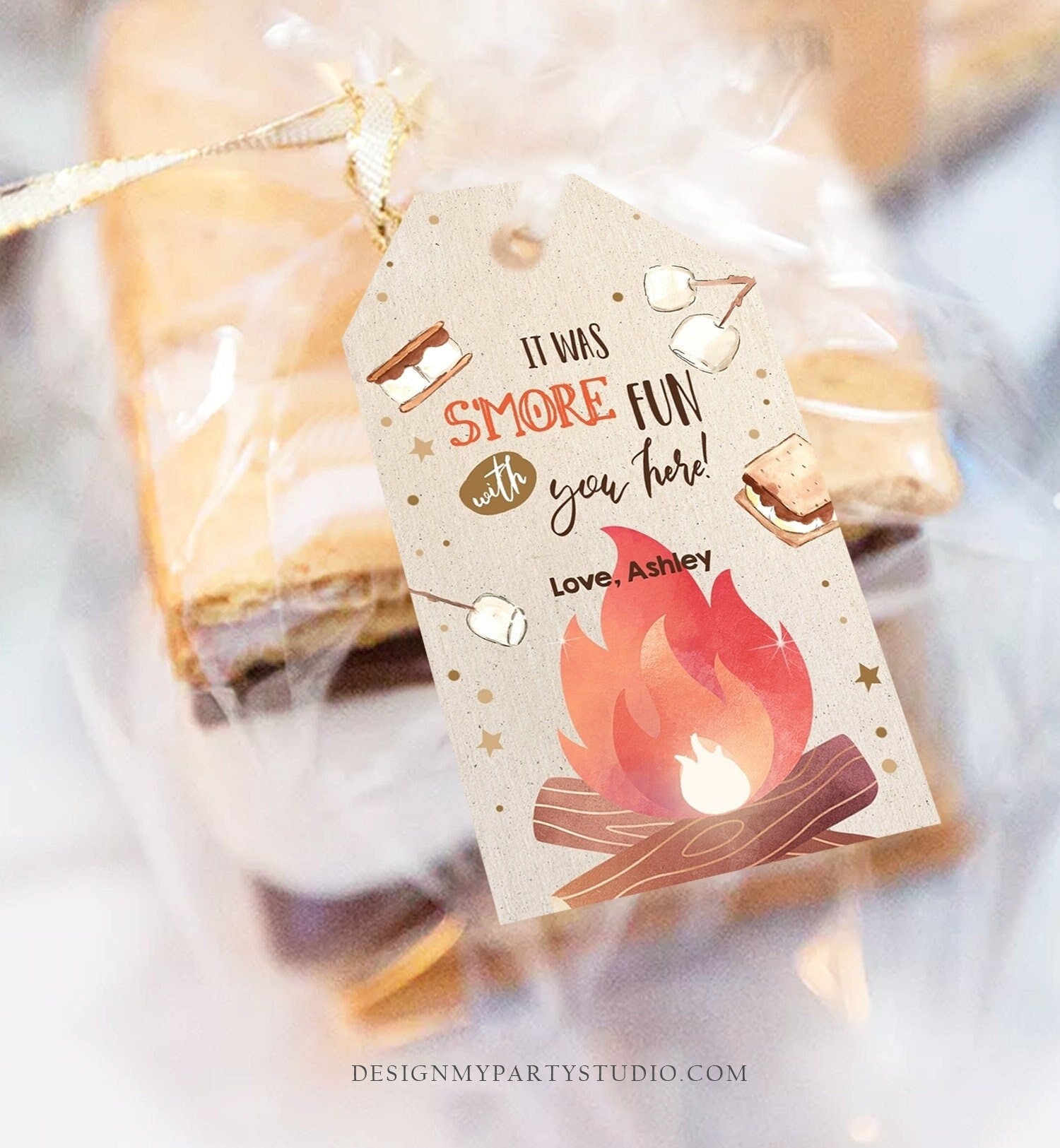 Editable S'more Fun Favor Tags Thank you Backyard Bonfire Party Birthday Bonfire With You Shower Fall Corjl Template Printable 0179