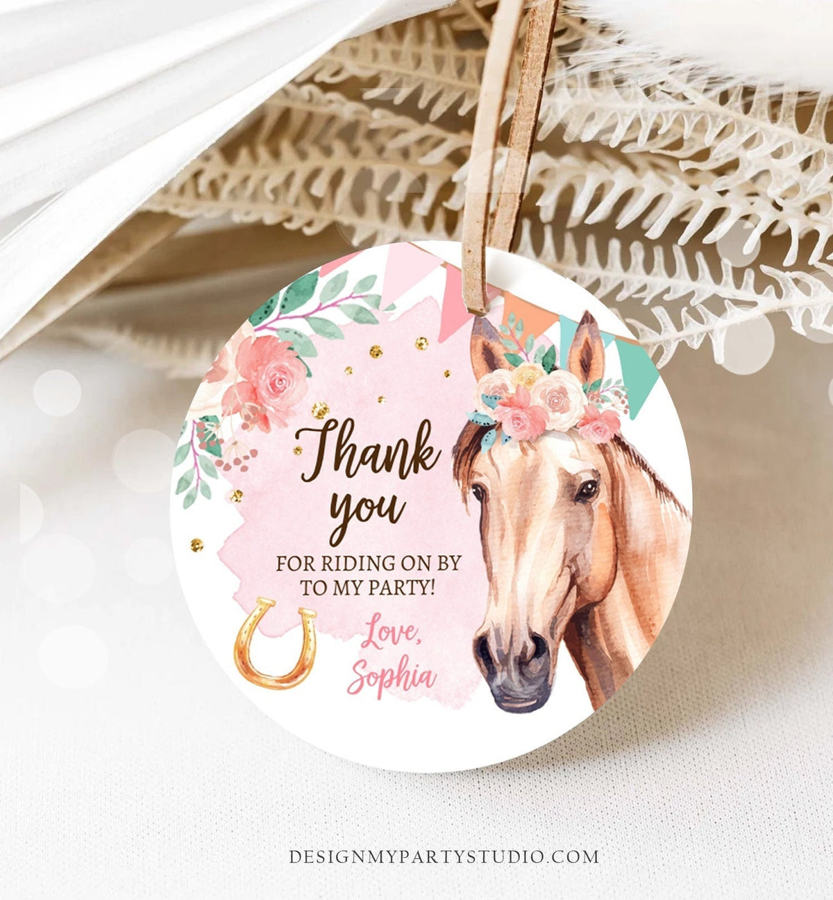 Editable Cowgirl Favor Tags Horse Birthday Party Favor Thank you Sticker Girl Horse Party Floral Download Template PRINTABLE Corjl 0398