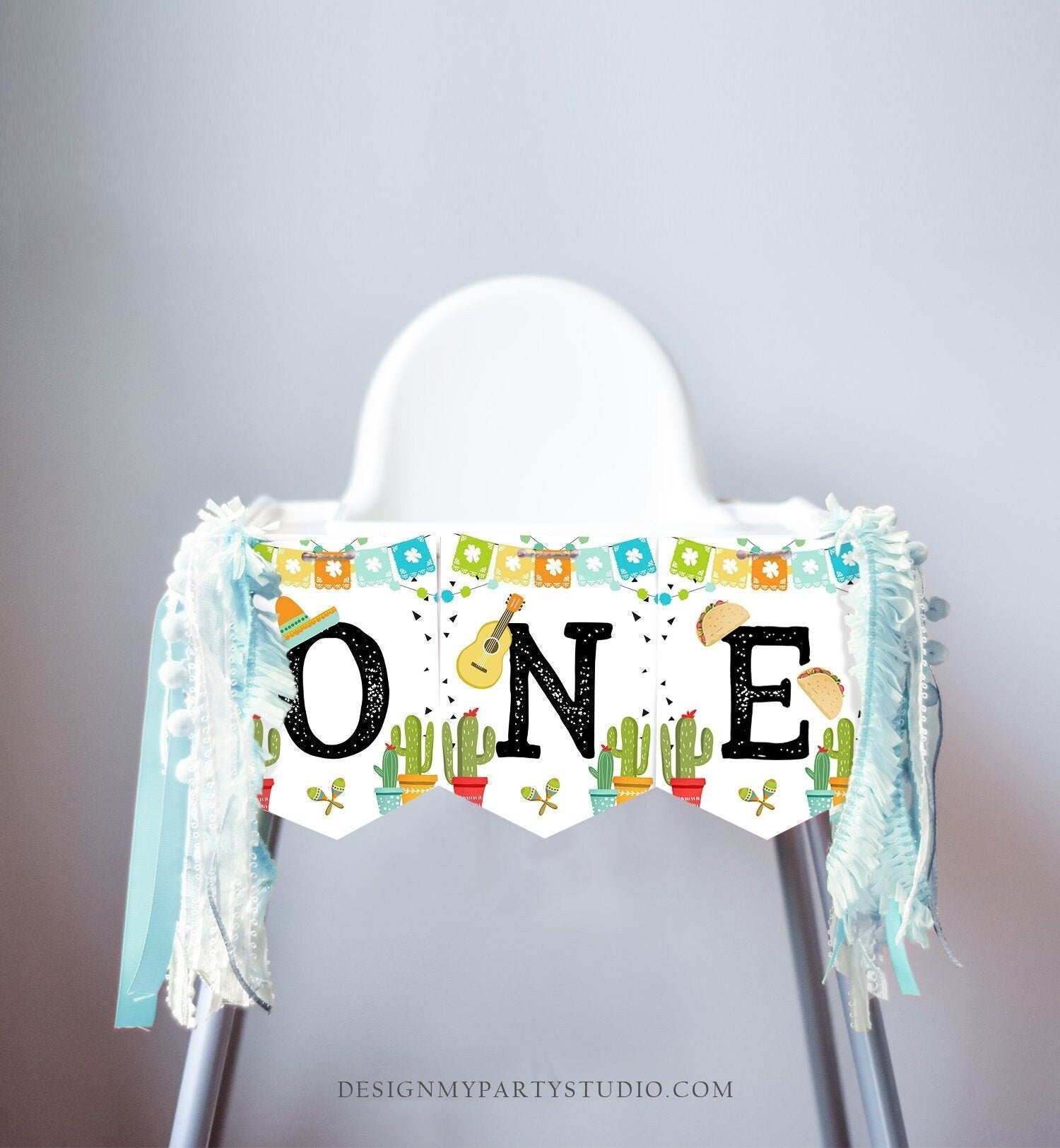 Fiesta High Chair Banner Fiesta 1st First Birthday Boy High Chair ONE Banner Mexican Party Decor Cactus Digital Download Printable 0161