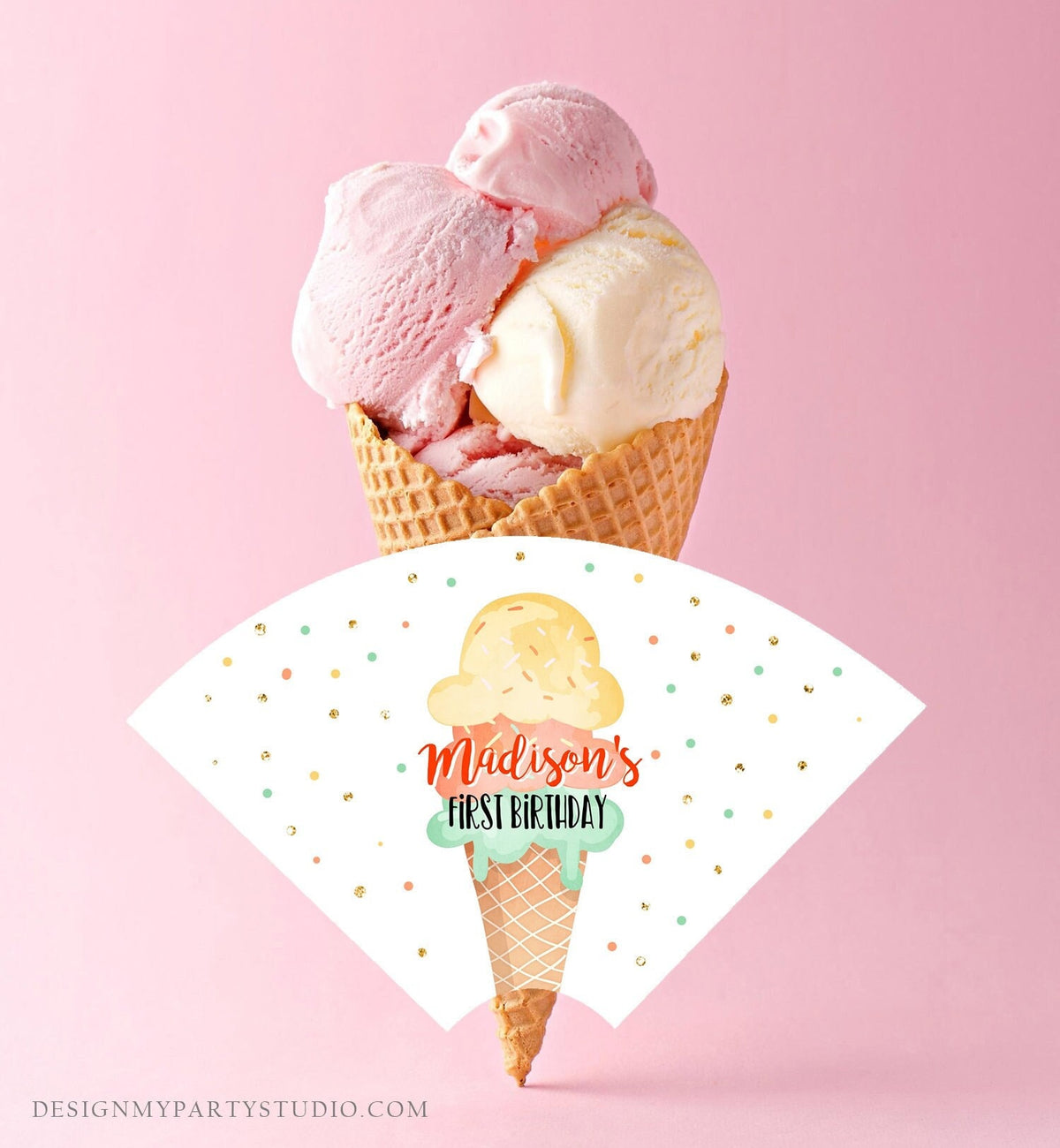 Editable Ice Cream Cone Wrapper Ice Cream Label Ice Cream Birthday Girl Mint Ice Cream Social Cone Wrapper Digital Template Printable 0243