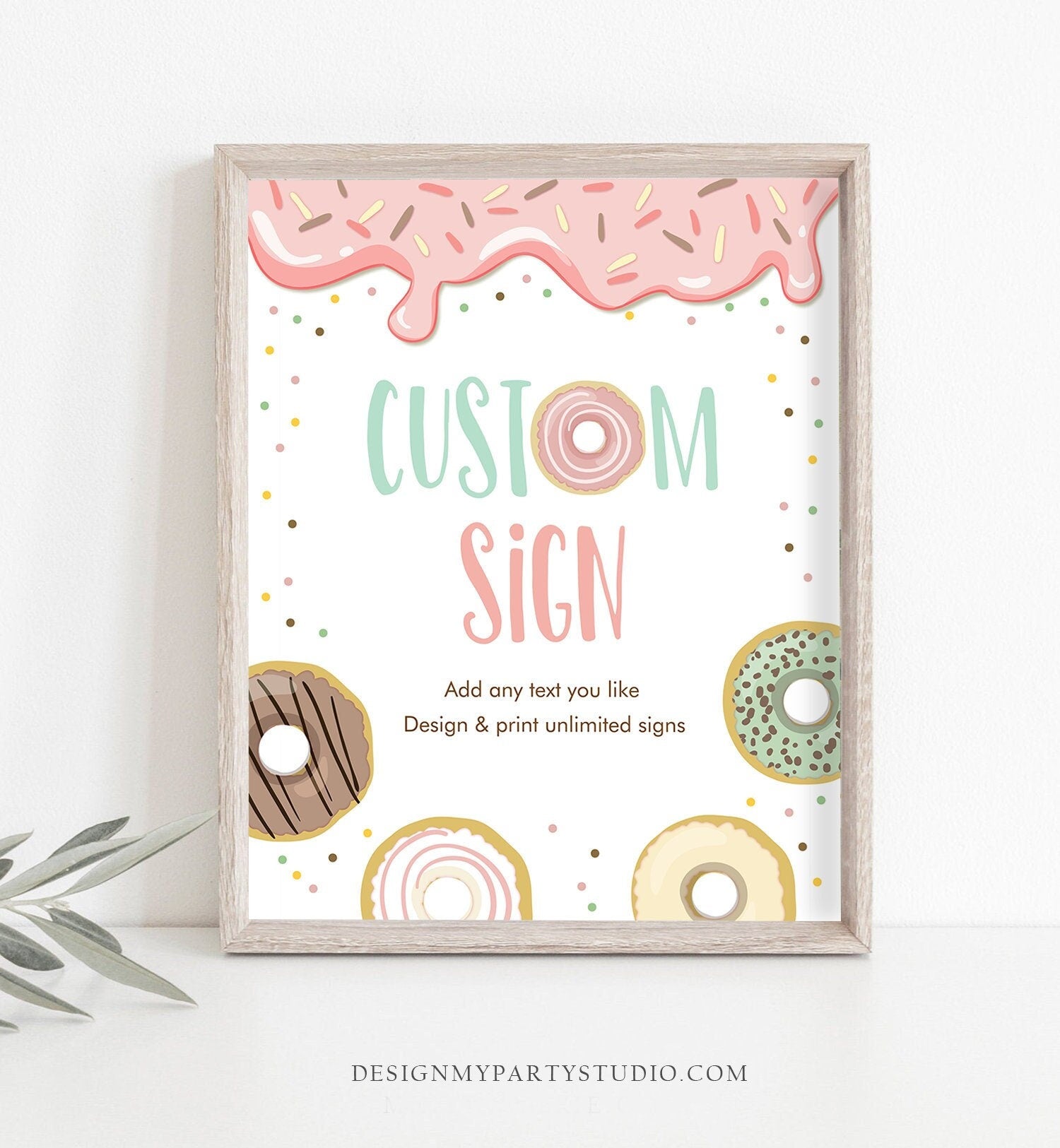 Editable Donut Custom Sign Birthday Bridal Shower Baby Shower Wedding Pastel Pink Girl Teal Table Bar Doughnut Sweet Template Printable 0320