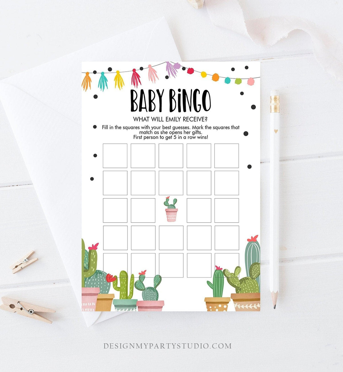 Editable Baby Bingo Game Cactus Baby Fiesta Mexican Shower Game Baby Coed Sprinkle Games Digital Download Template Printable 0254
