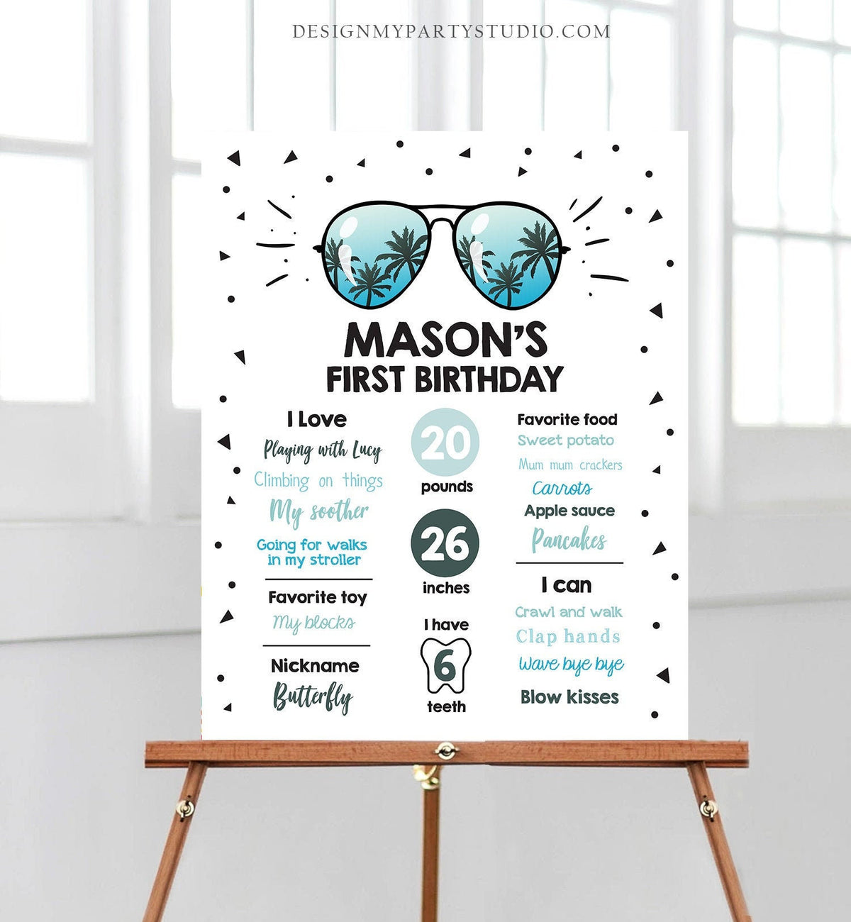 Editable Sunglasses Two Cool Birthday Milestones Sign Chalkboard Boy 1st First Birthday Second Palm Pilot Digital Template Printable 0136