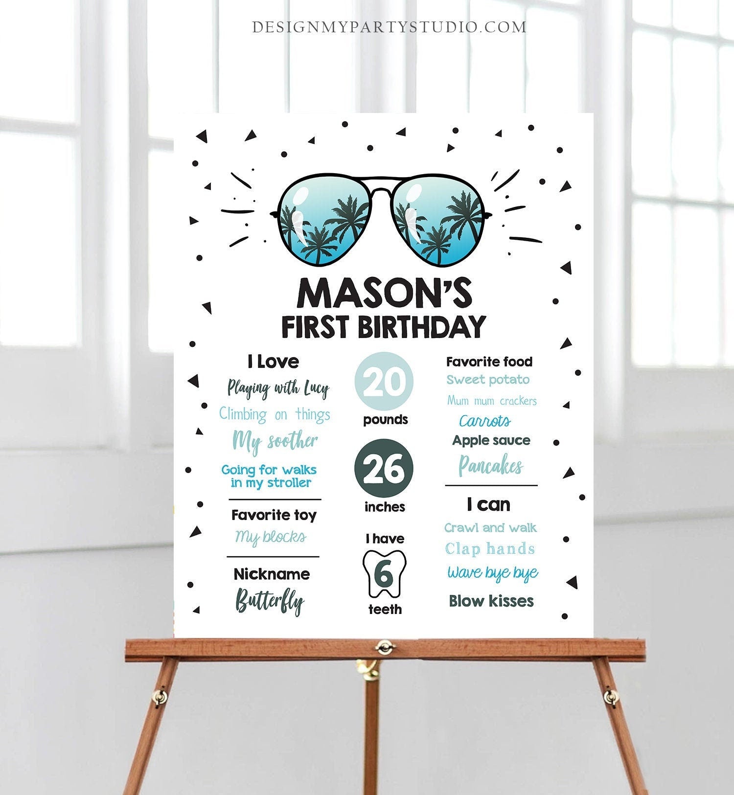 Editable Sunglasses Two Cool Birthday Milestones Sign Chalkboard Boy 1st First Birthday Second Palm Pilot Digital Template Printable 0136