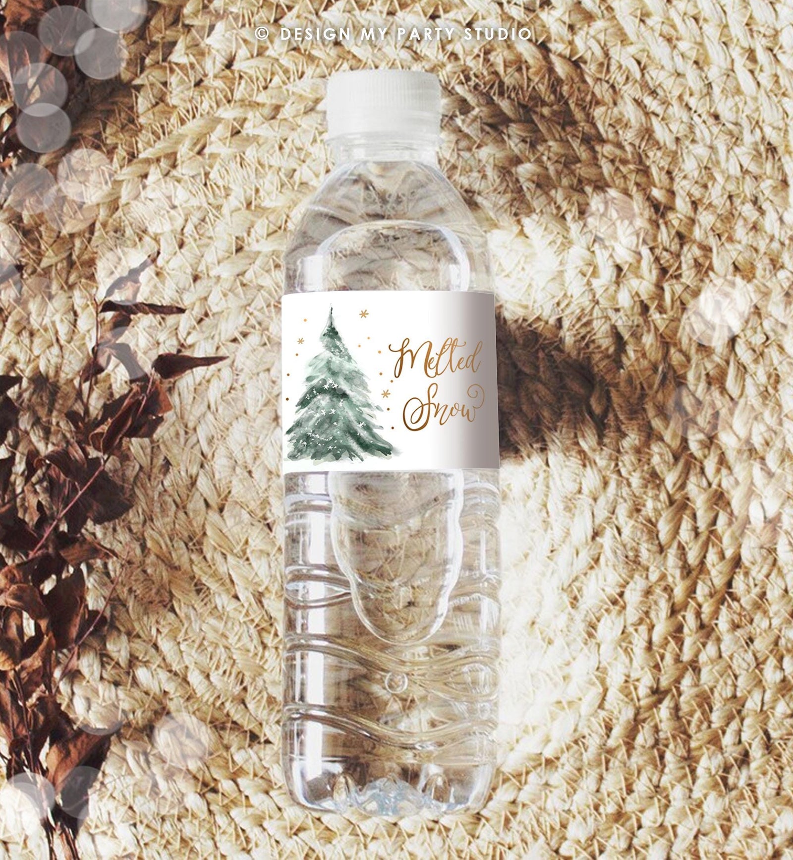 Editable Winter Water Bottle Labels Melted Snow Baby Cold Outside Christmas Tree Onederland Digital Download Template Printable 0363