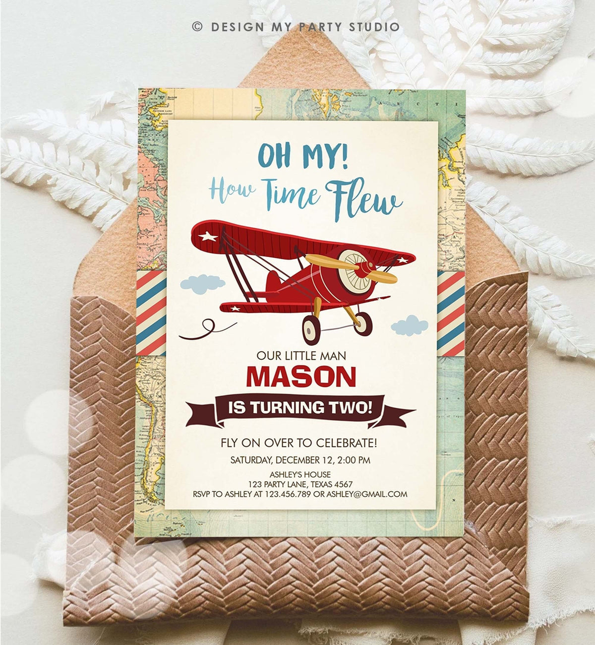 Editable Airplane Birthday Invitation Oh My Time Flew Red Airplane Second Birthday Plane Sky Digital Download Evite Template Printable 0011