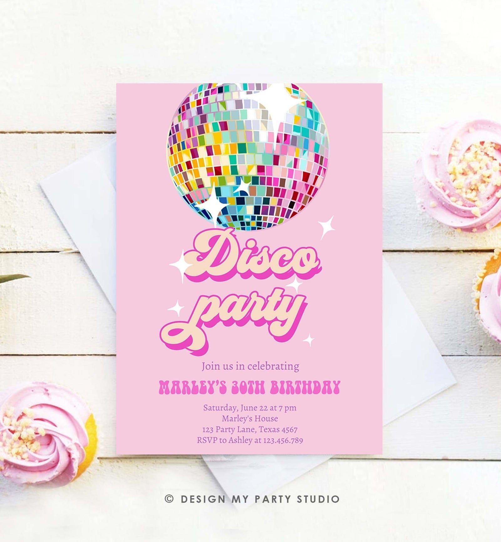 Editable Disco Birthday Party Invitation Disco Party Birthday Adult Let's Disco 70s Retro Pink Dance Digital Evite Template Printable 0501