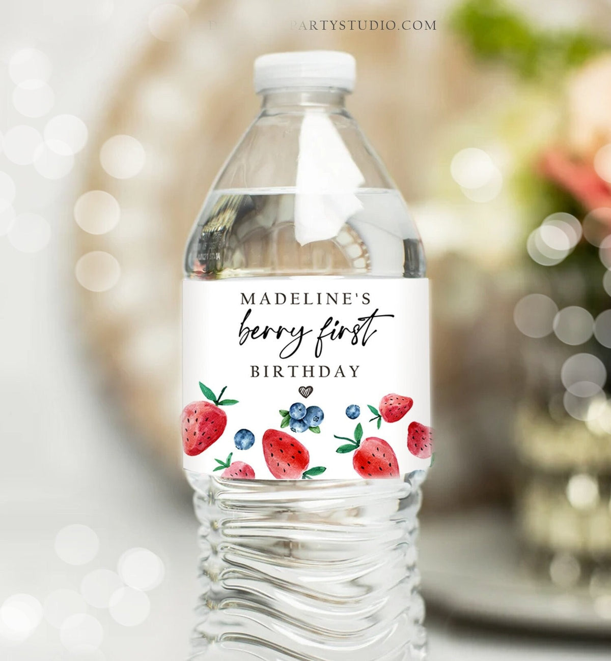 Editable Strawberry Blueberry Water Bottle Labels Berry First Birthday Decor Berry Sweet 1st Party Digital Download Template Printable 0399