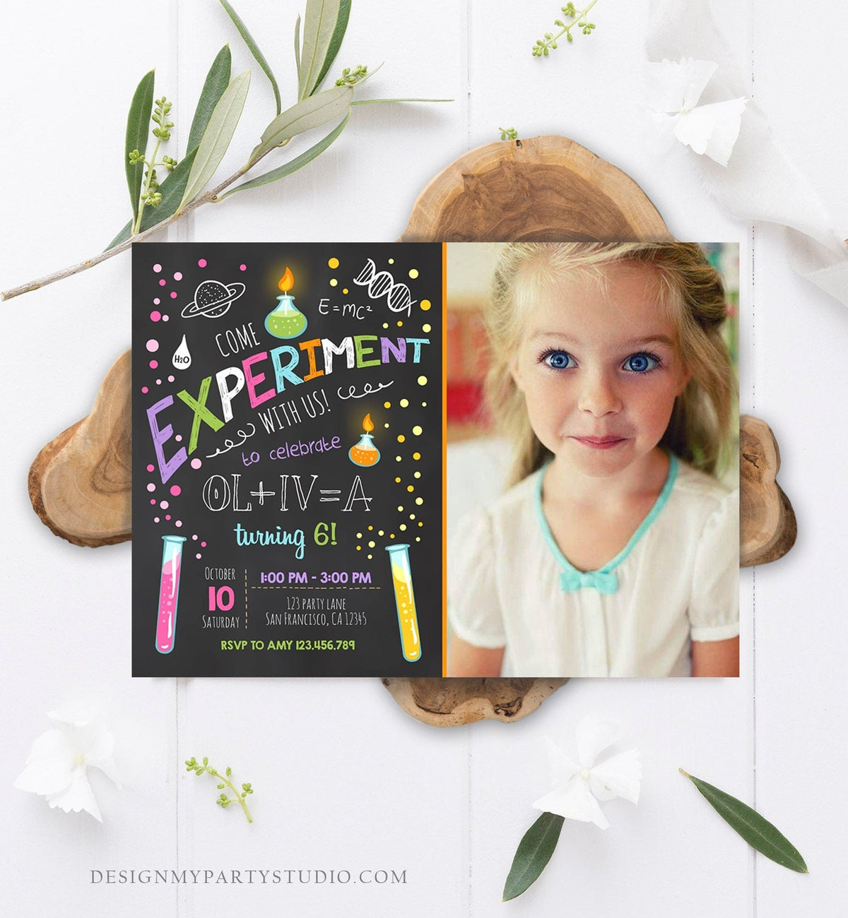 Editable Science Experiment Birthday Invitation Girl Experiment Party Mad Scientist Lab Slime Professor Digital Template Printable 0094