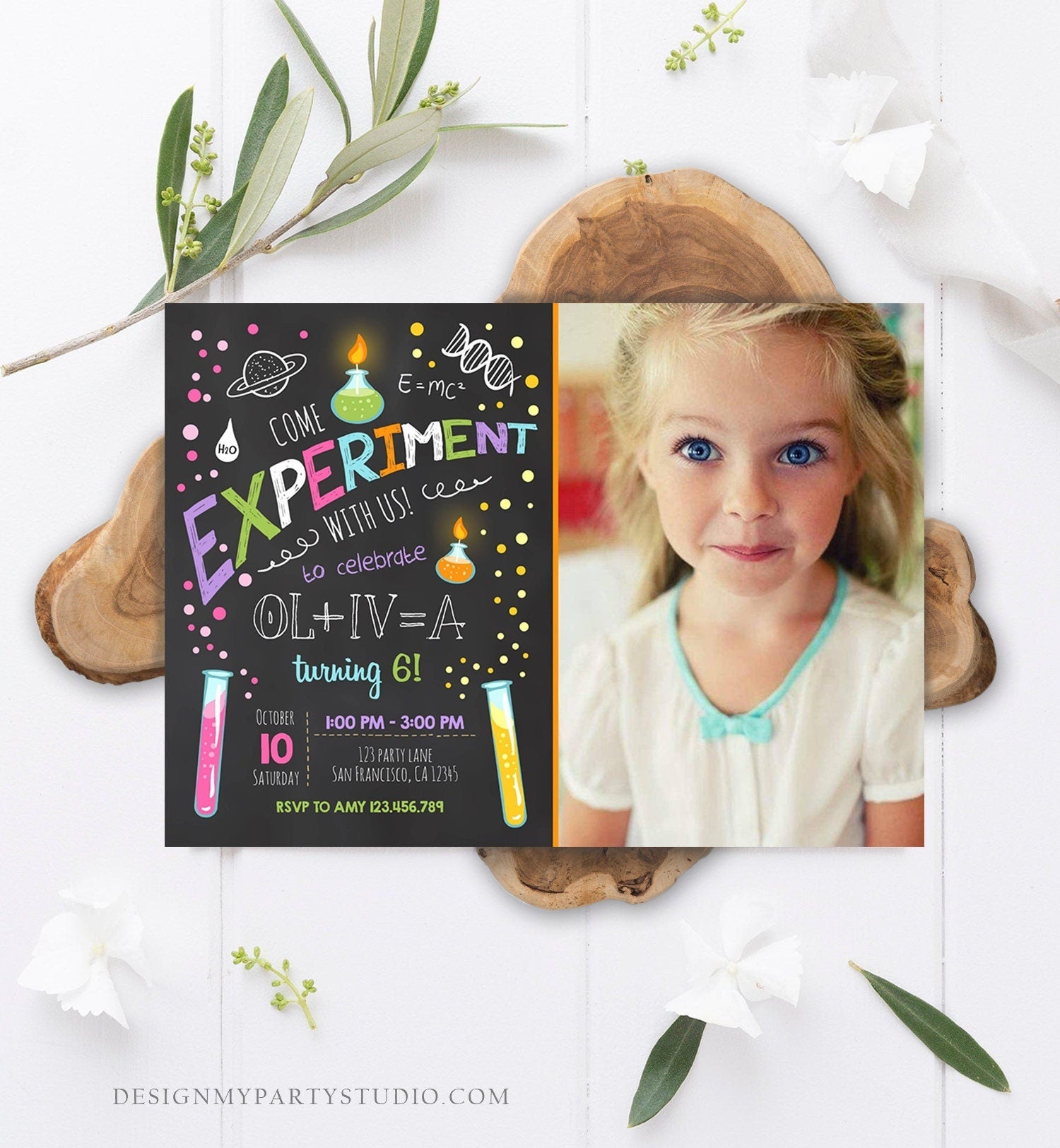 Editable Science Experiment Birthday Invitation Girl Experiment Party Mad Scientist Lab Slime Professor Digital Template Printable 0094