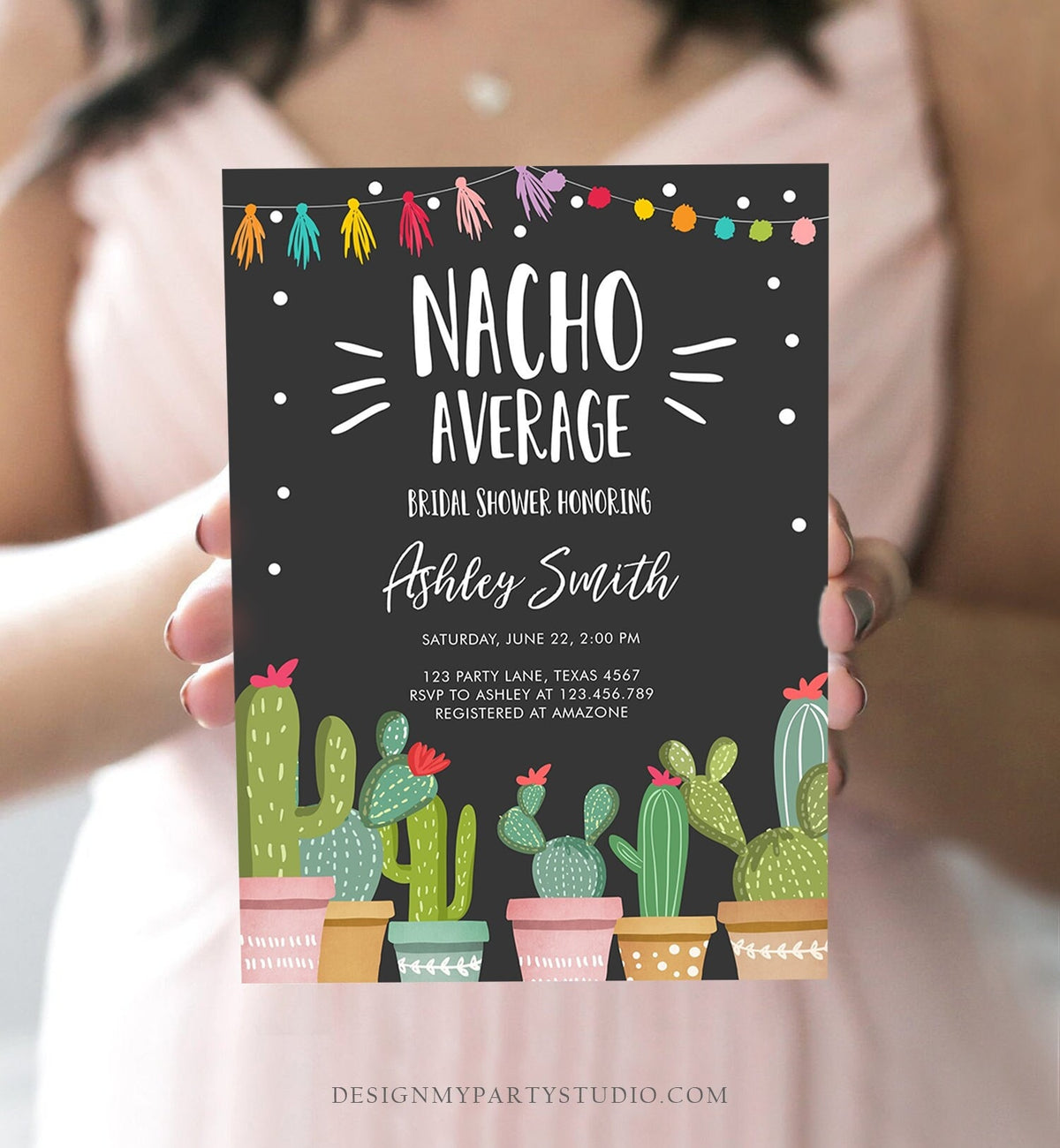 Editable Nacho Average Bridal Shower Invitation Fiesta Cactus Mexican Bachelorette Party Taco Bout Love Coed Corjl Template Printable 0254