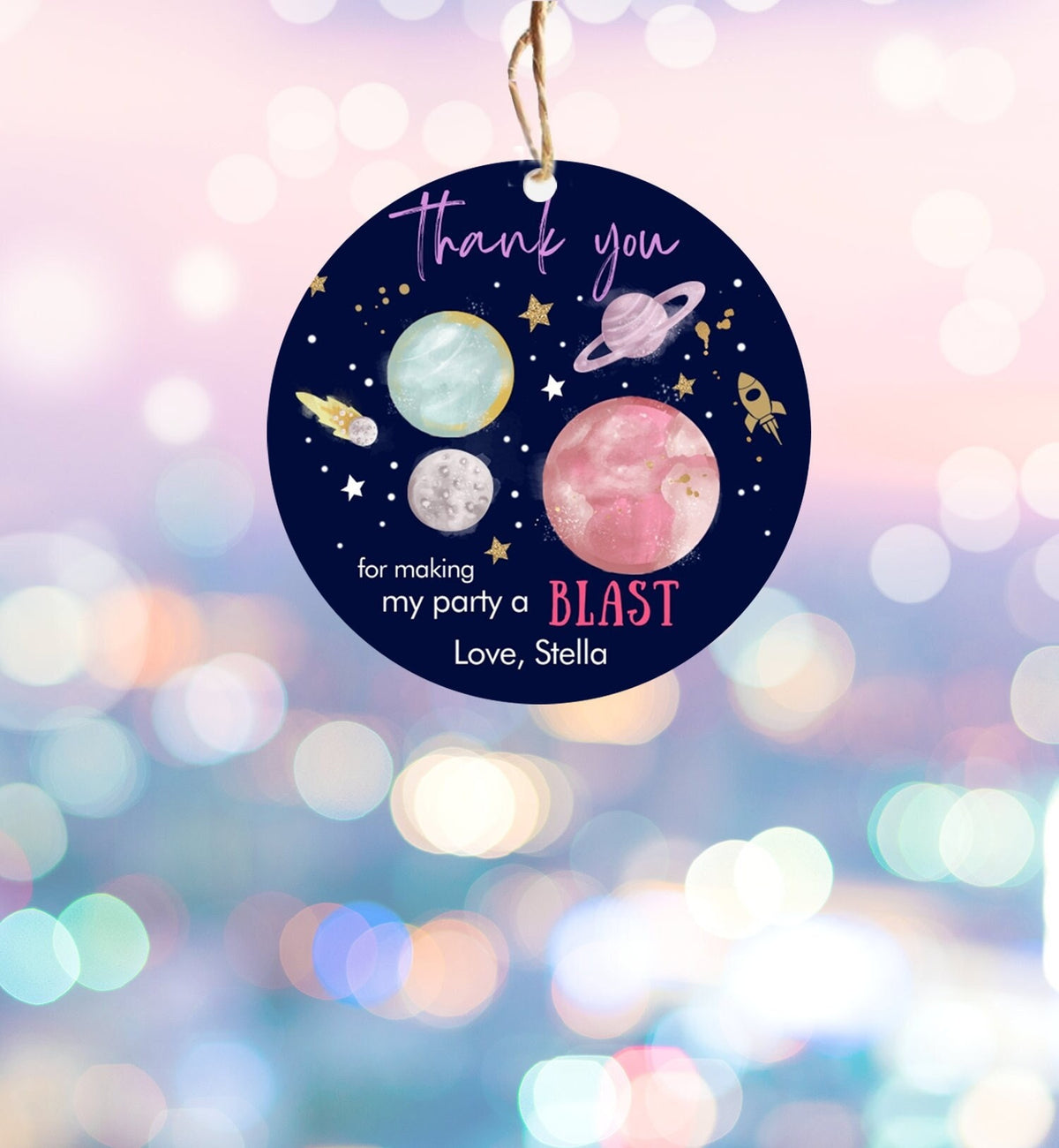 Editable Outer Space Favor Tag Birthday Thank You Sticker Galaxy Gift Trip Around the Sun Planets Digital Download Template Printable 0357