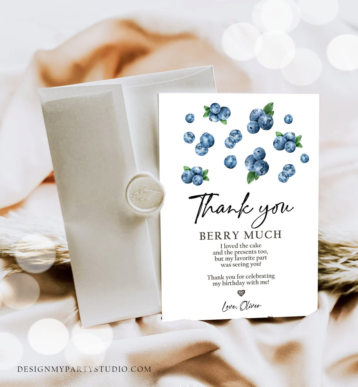 Editable Blueberry Thank You Card Berry First Birthday Berry Sweet Farmers Market Blueberries Boy Digital Download Template Printable 0399