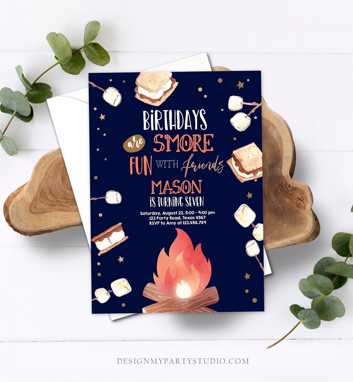 Editable S'more Birthday Invitation Bonfire Invitation Camping Smore Fun with Friends Download Printable Invitation Template Digital 0179