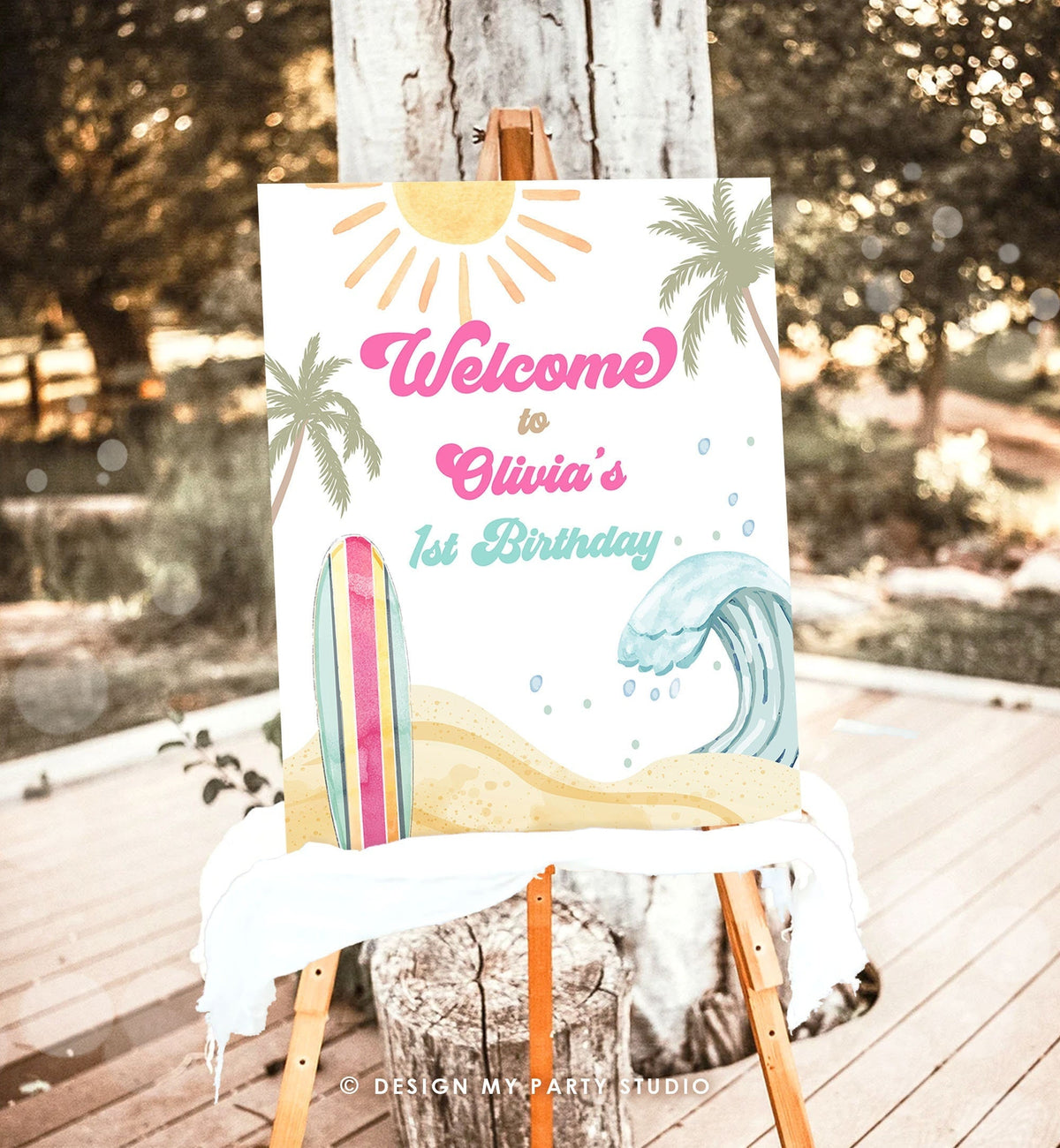 Editable Surf Birthday Welcome Sign Girl The Big One Birthday First Welcome Sign Beach Party Retro Big Wave Digital Template Printable 0433
