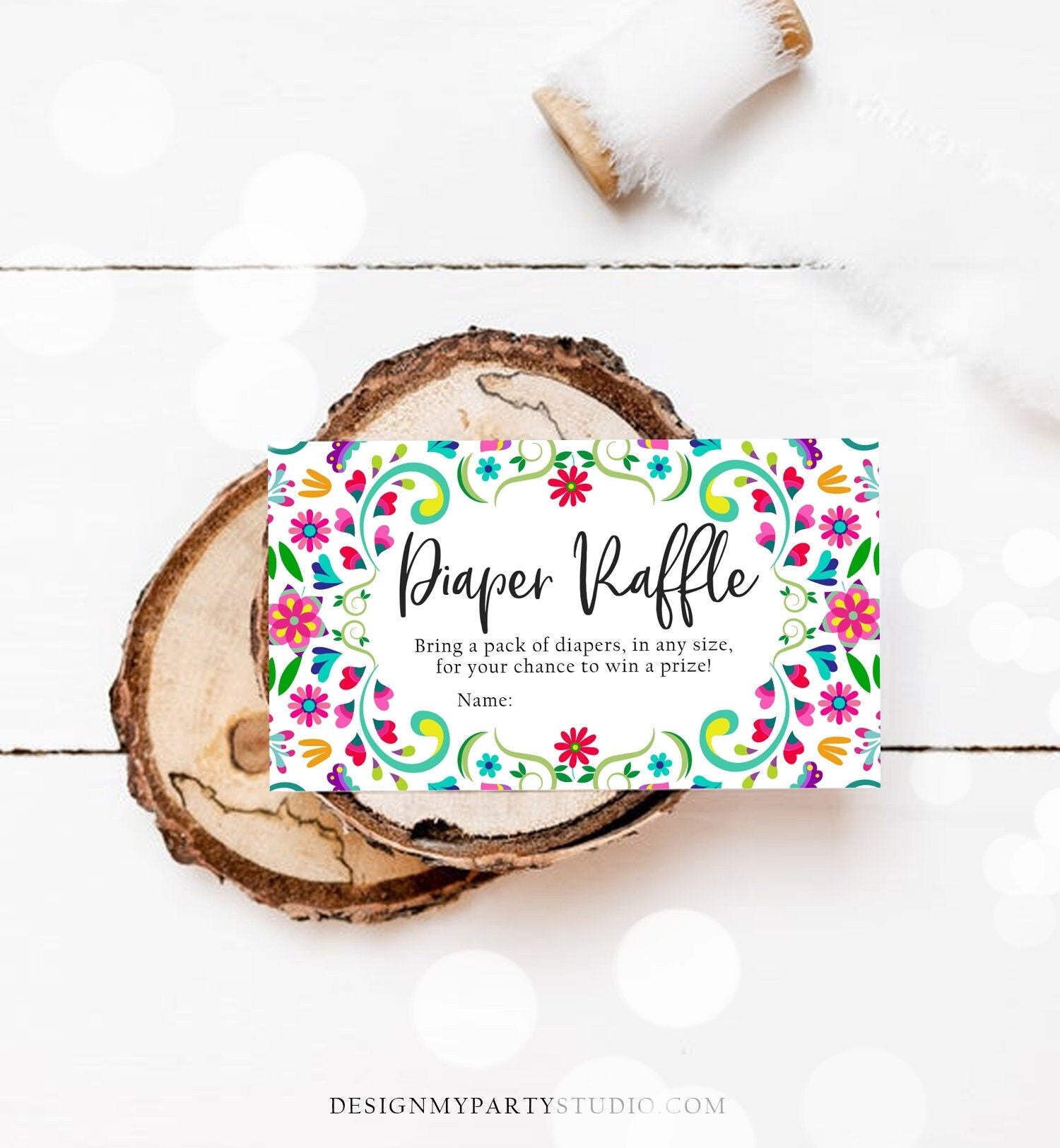 Editable Diaper Raffle Ticket Floral Fiesta Baby Shower Diaper Game Succulent Diaper Ticket Flowers Game Corjl Template Printable 0466