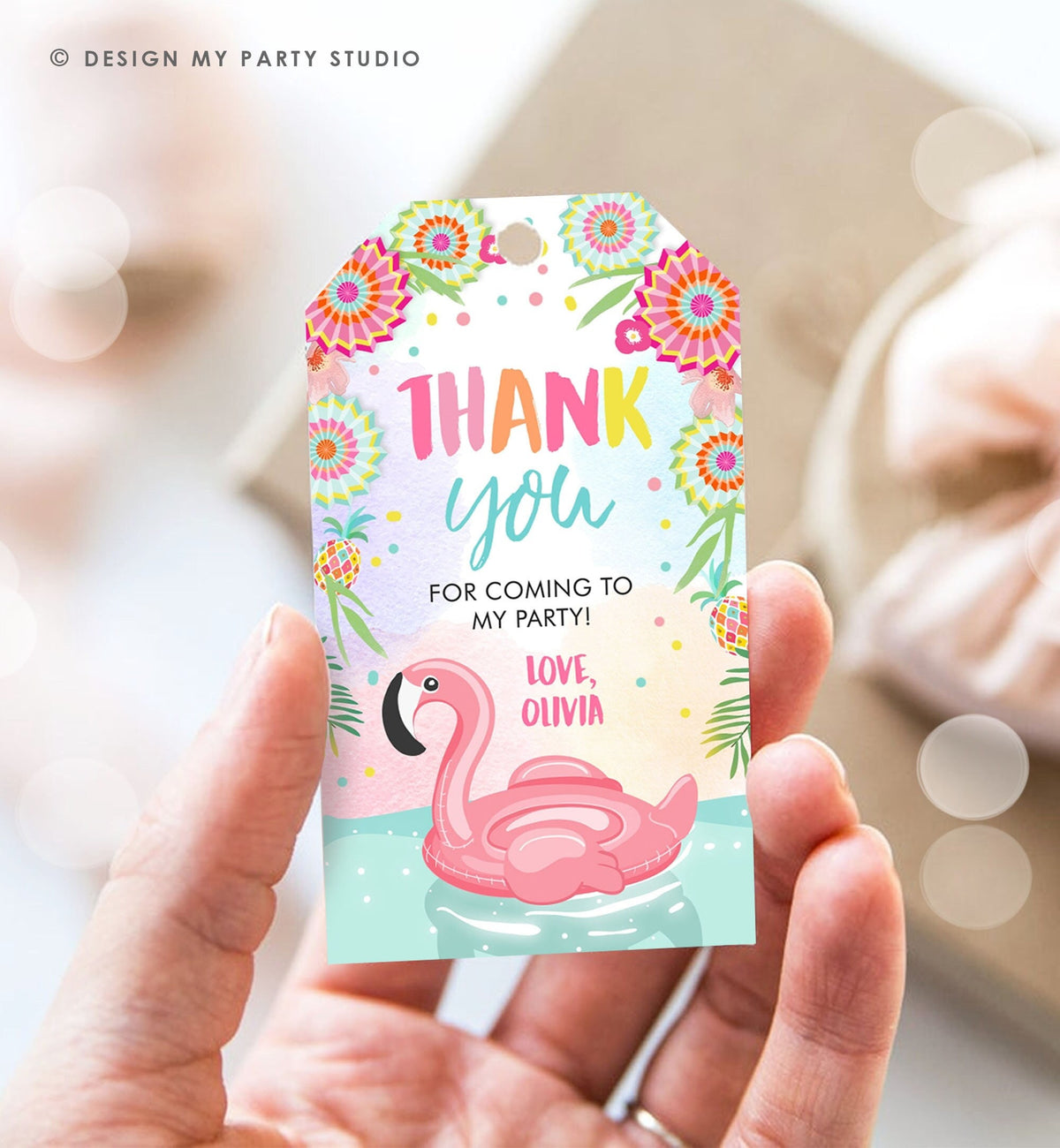 Editable Flamingo Favor Tag Tropical Aloha Luau Party Thank You Tags Birthday Pool Party Pink Gold Label Corjl Template Printable 0240
