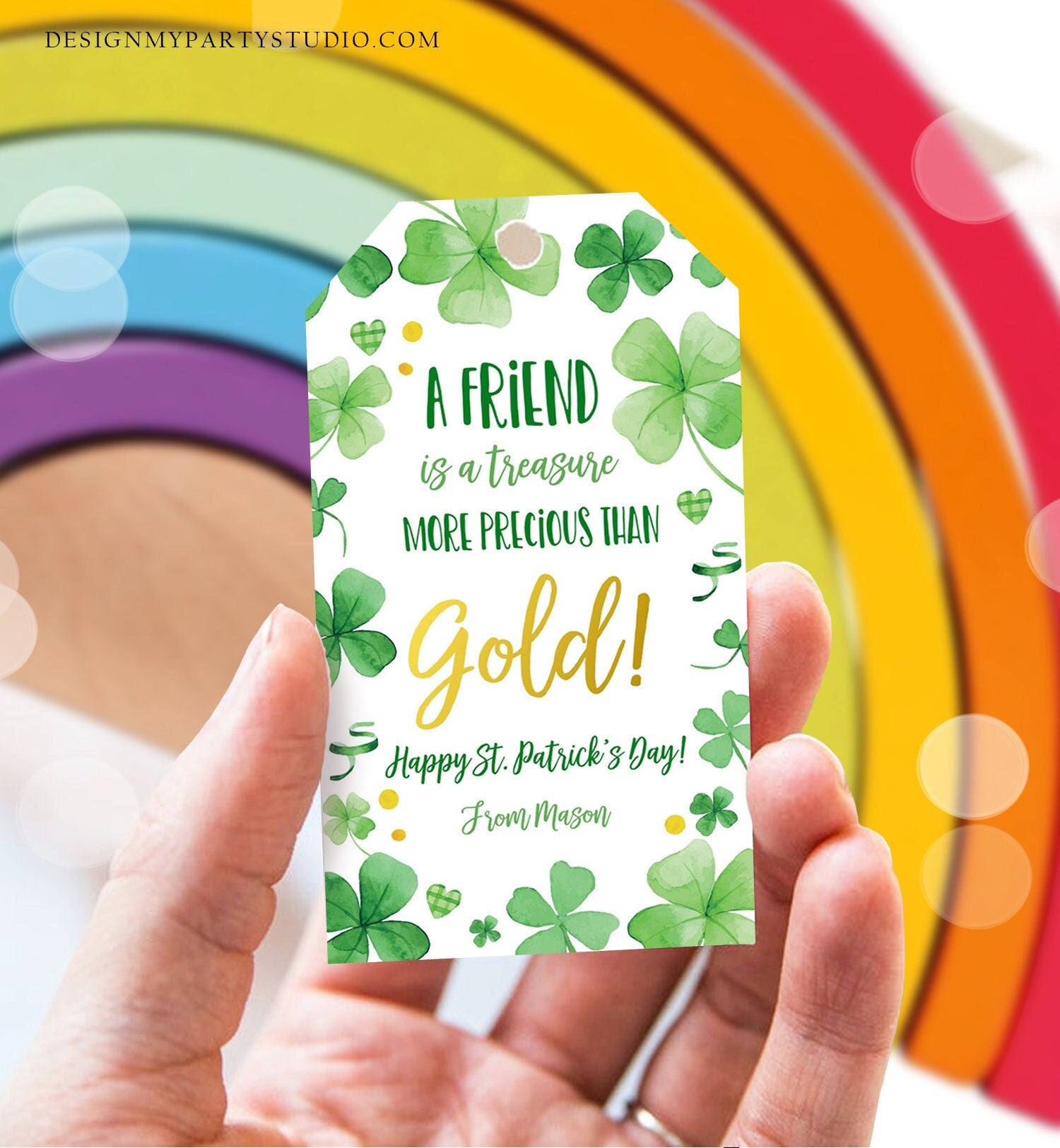 Editable St. Patrick's Day Tag A Friend Is A Treasure More Precious Than Gold School Gift Classmate Teammate Digital Template Printable 0451