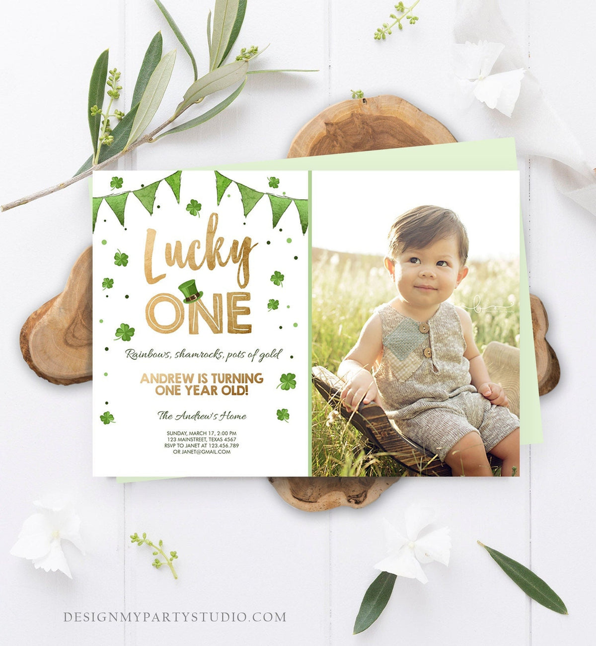 Editable St. Patrick&#39;s Day Birthday Invitation Shamrock Clover St Patricks day Birthday Lucky One Digital Download Template Printable 0115