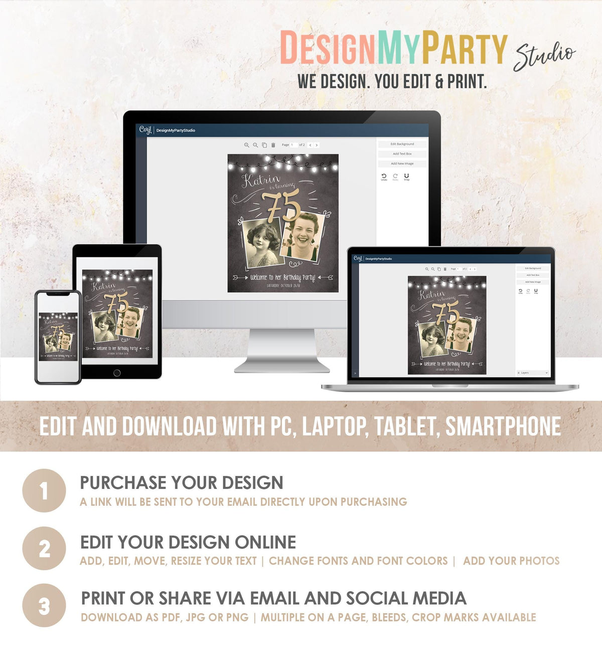 Editable Adult Birthday 90th 80th 70th Birthday Party Welcome Sign Poster Rustic Neutral Woman Men Decor Digital Template Printable 0230