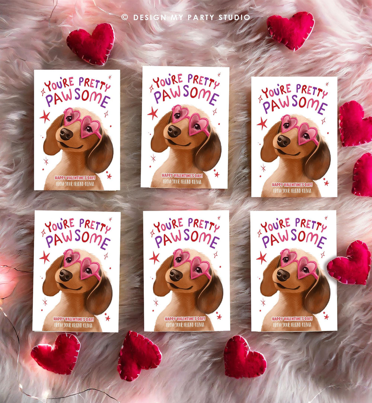 Editable Valentine&#39;s Day Tag You&#39;re Pretty Pawsome Dog Puppy Valentine Gift Tag Kids School Classroom Card Digital Template Printable 0370
