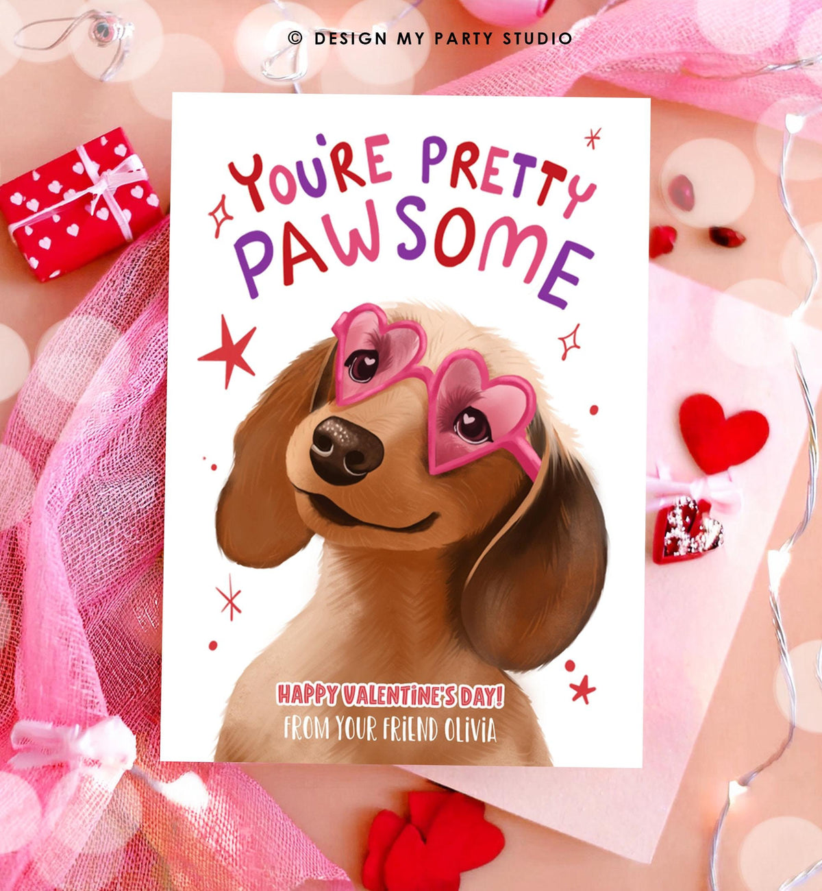 Editable Valentine&#39;s Day Tag You&#39;re Pretty Pawsome Dog Puppy Valentine Gift Tag Kids School Classroom Card Digital Template Printable 0370