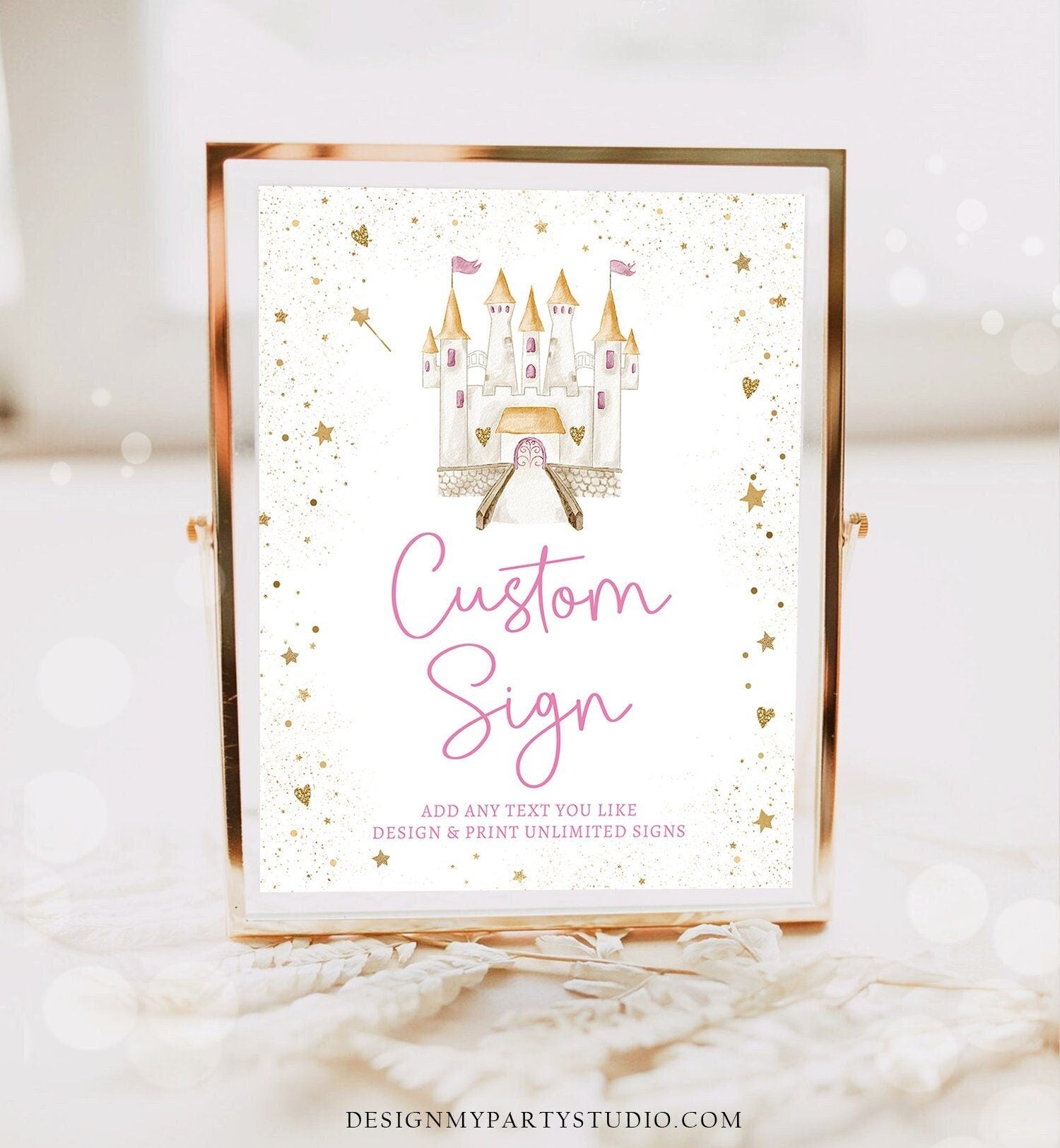 Editable Custom Sign Princess Castle Birthday Once Upon a Time Royal Pink Girl Magical Table Decor Digital Download Template Printable 0477