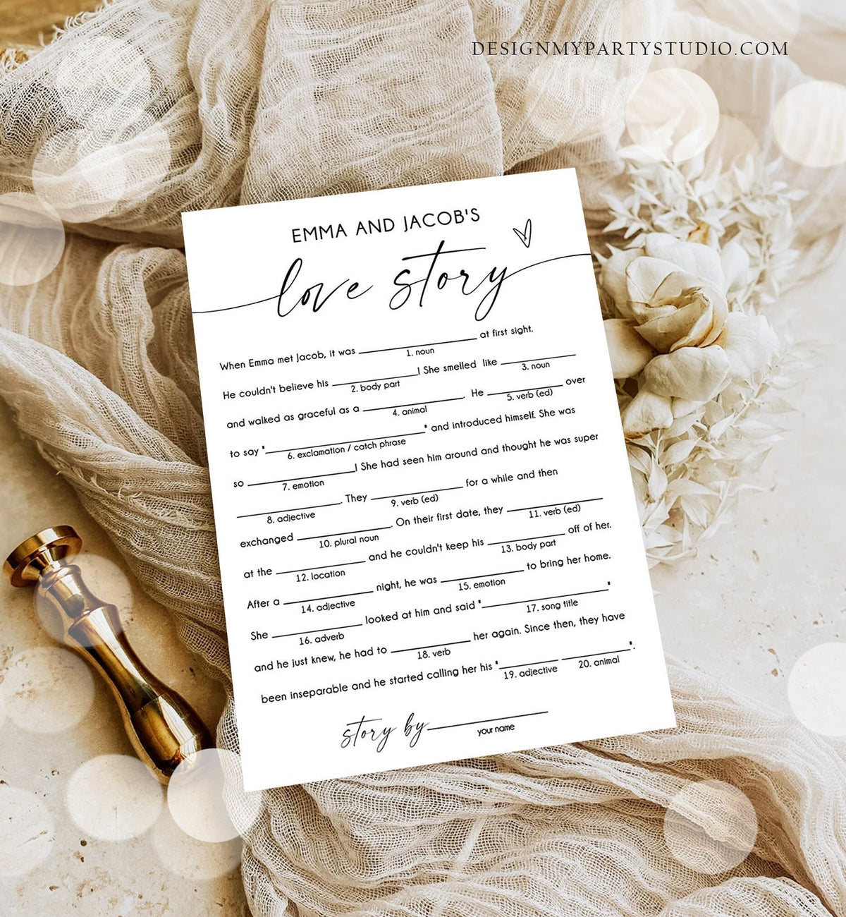 Editable Love Story Funny Bridal Shower Game Minimalist Modern Wedding Activity Couples Wedding Activity Digital Template Printable 0493