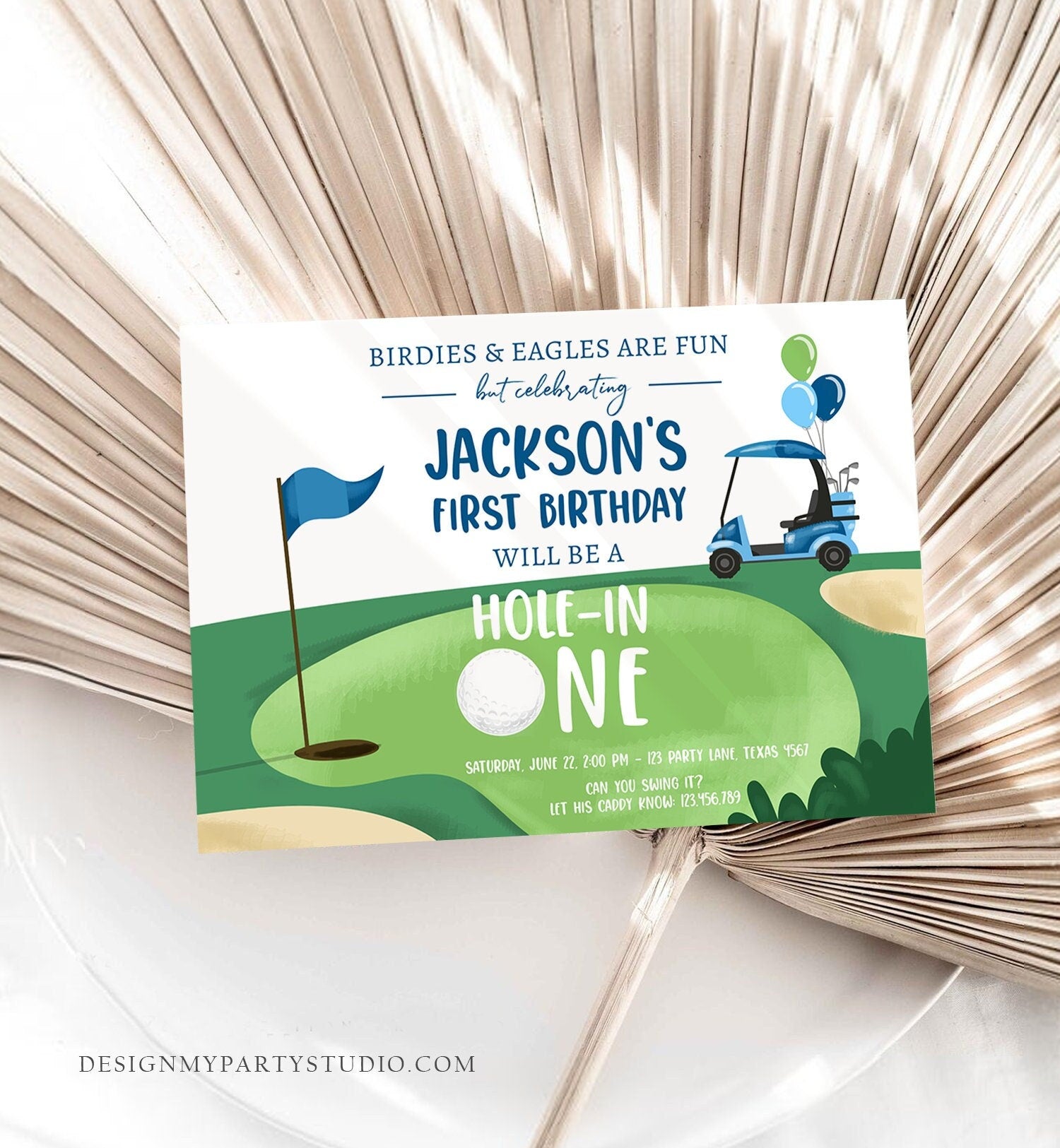 Editable Hole in One Birthday Invitation Golf First Birthday Par-tee Golf Boy Golfing Digital Download Evite Template Printable 0405
