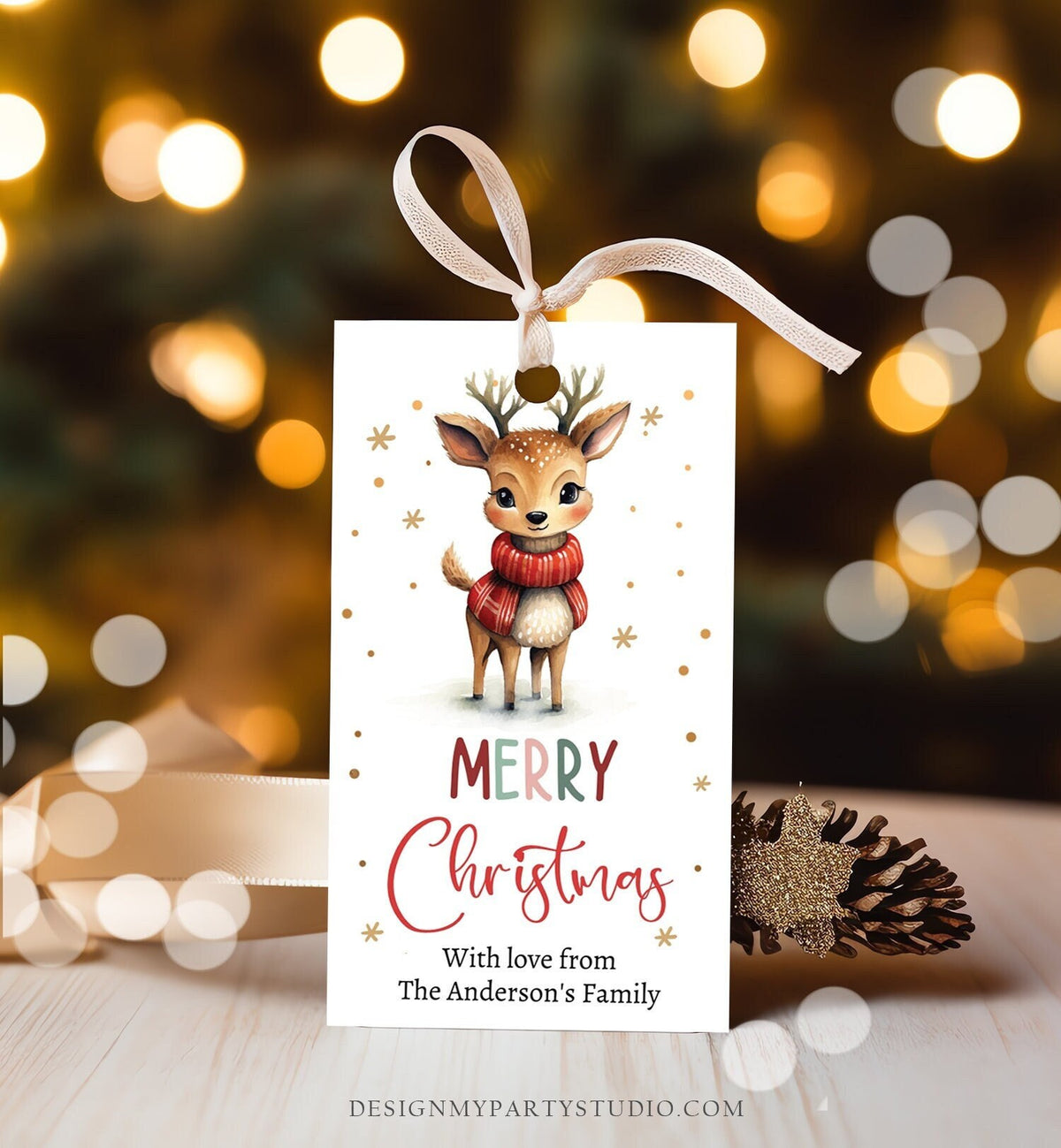Editable Christmas Gift Tag Holiday Favor Tag Merry Christmas Holiday Tag Holiday Deer Santa Family Digital Download Template Printable 0443