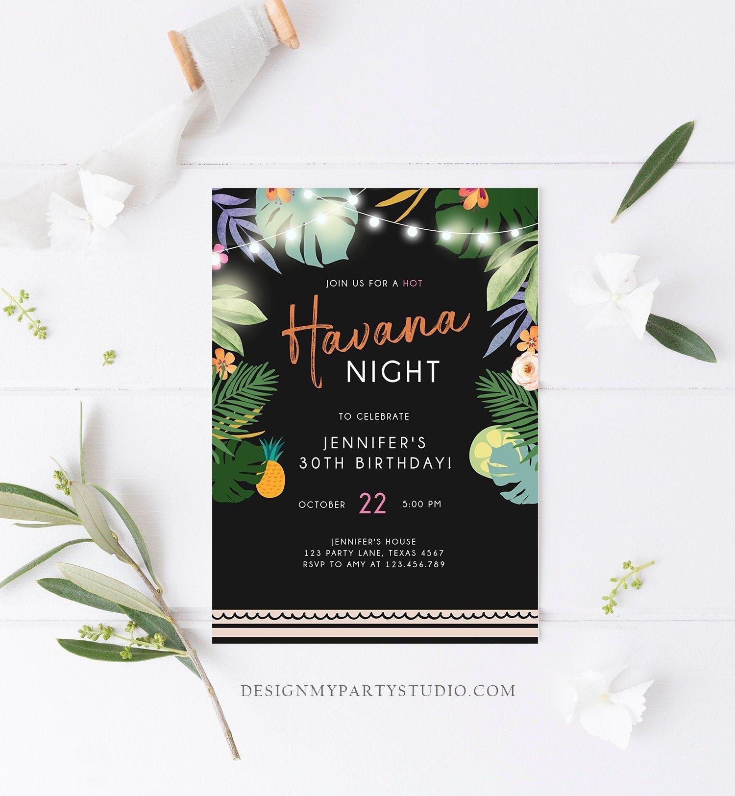 Editable Havana Nights Invitation Night in Havana Birthday Baby Bridal Shower Vintage Beach Digital Download Evite Template Printable 0287