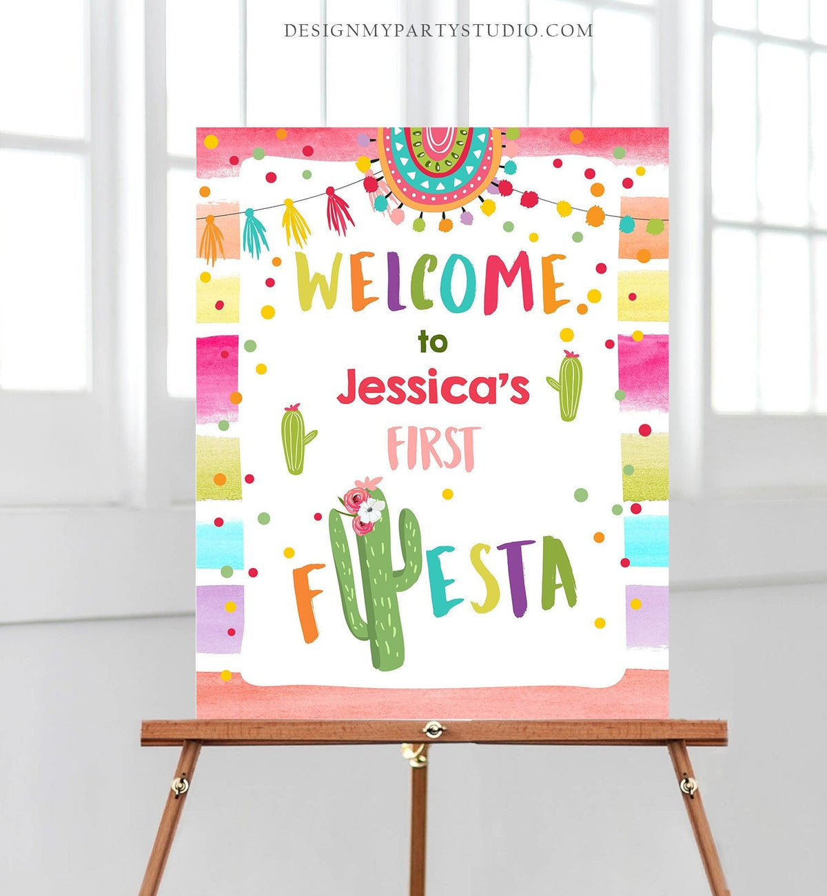Editable Fiesta Welcome Sign Girl First Birthday Table Sign 1st Cactus Mexican Succulent Decor Poster Colors Digital Template Printable 0134