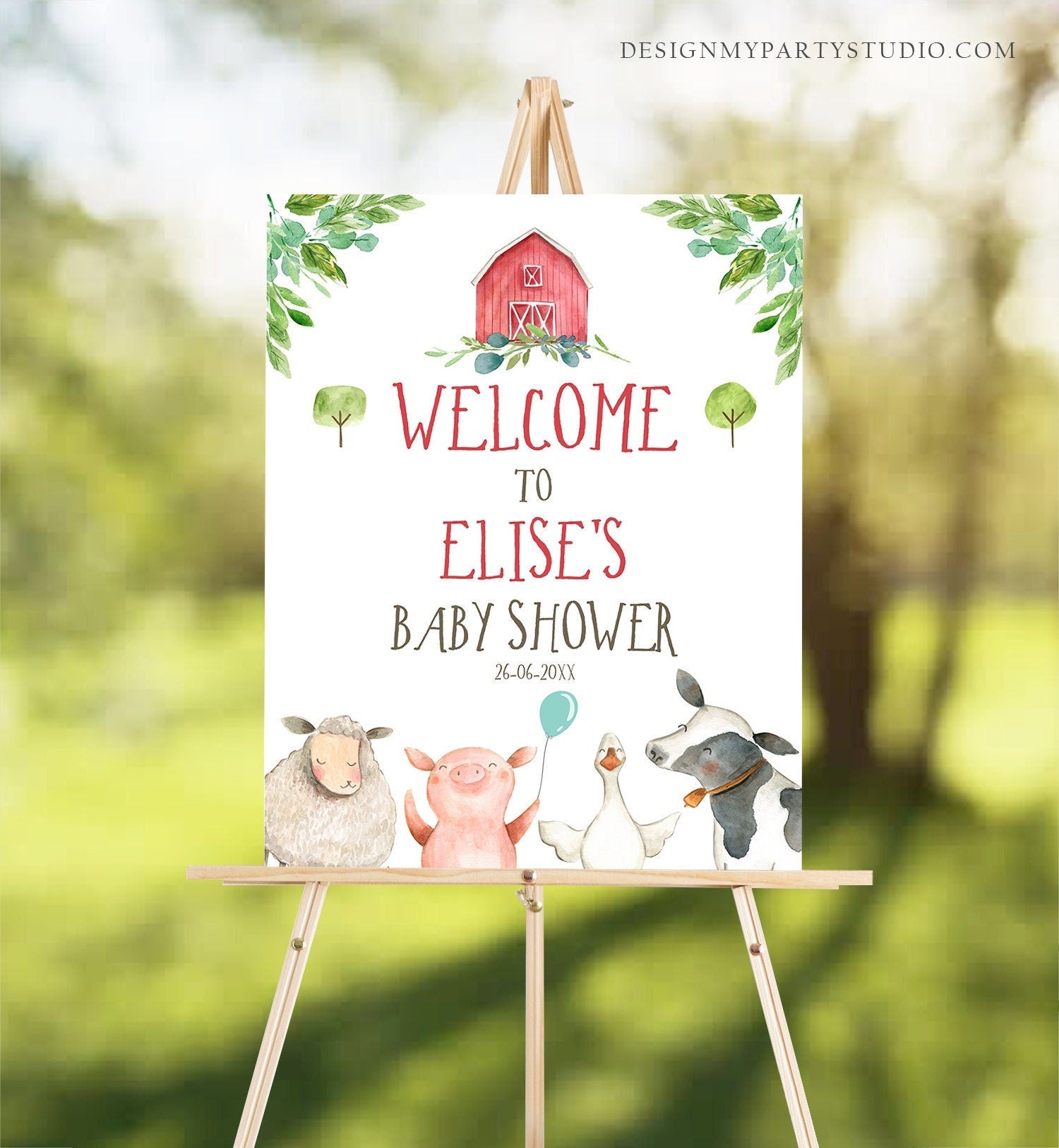 Editable Farm Animals Baby Shower Welcome Sign Boy Barn Barnyard Birthday Sign Party Animals Digital Download Template Printable 0155