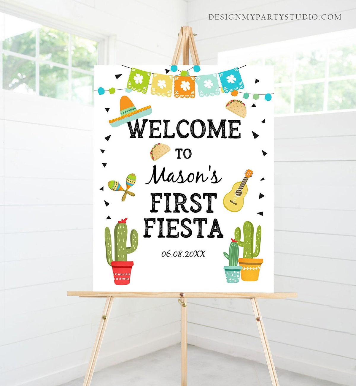 Editable Fiesta Welcome Sign First Birthday Fiesta Cactus Mexican Taco Bout Succulent Boy 1st Table Sign Digital Template Printable 0161