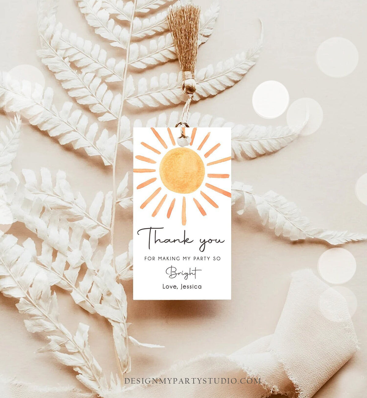 Editable Sunshine Favor Tag Little Sunshine Birthday Thank You Label Girl Trip Around The Sun Boho Summer Digital Template Printable 0431