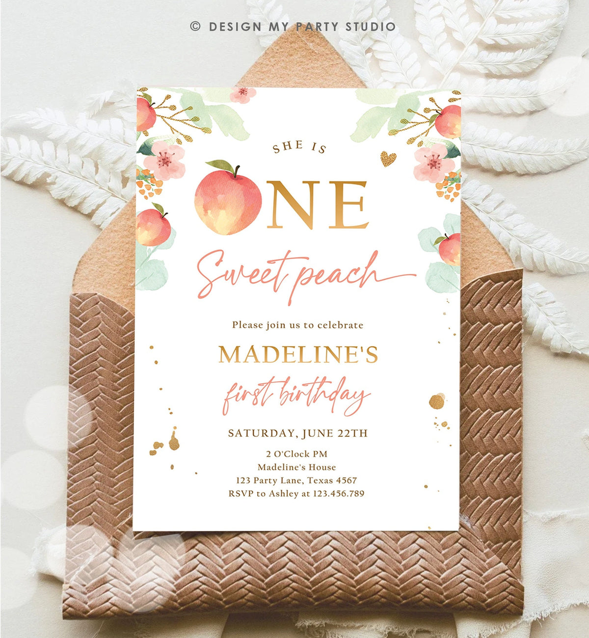 Editable One Sweet Peach First Birthday Invitation 1st Birthday Sweet Peach Girl Boho Peaches Digital Download Evite Template Printable 0401