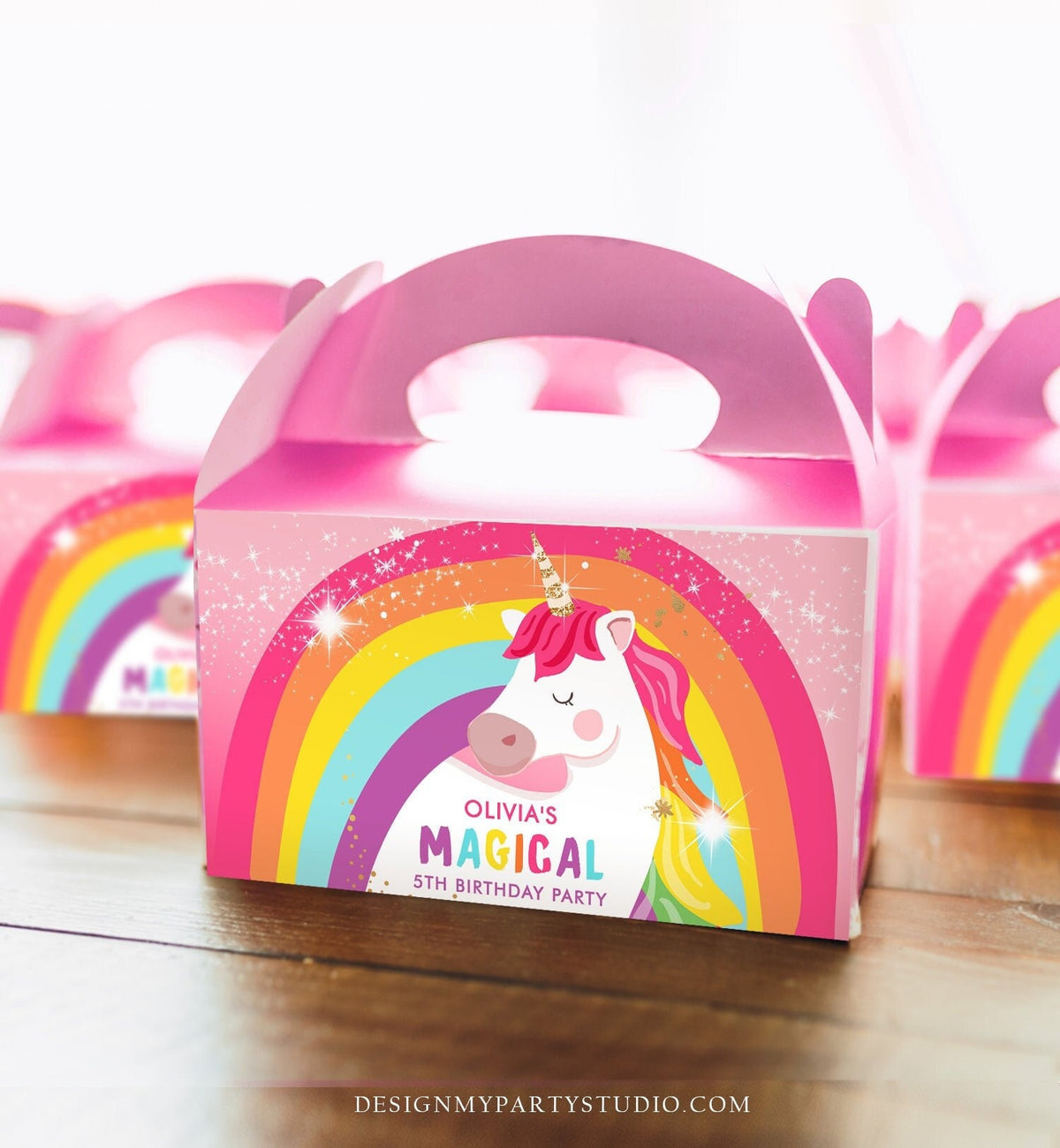 Editable Unicorn Birthday Party Gable Box Favor Label Magical Unicorn Gift Box Girl Pink Rainbow Digital Download Template Printable 0323
