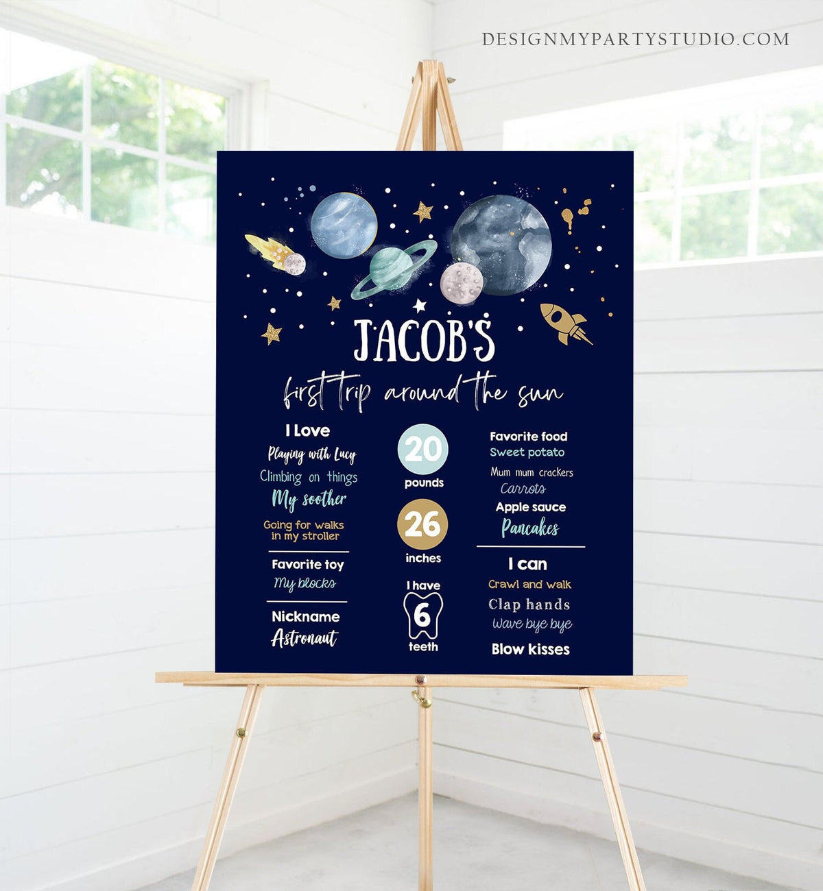 Editable Outer Space Birthday Milestone Sign First Trip Around the Sun Boy 1st Birthday Space Galaxy Planets Digital Template Printable 0357