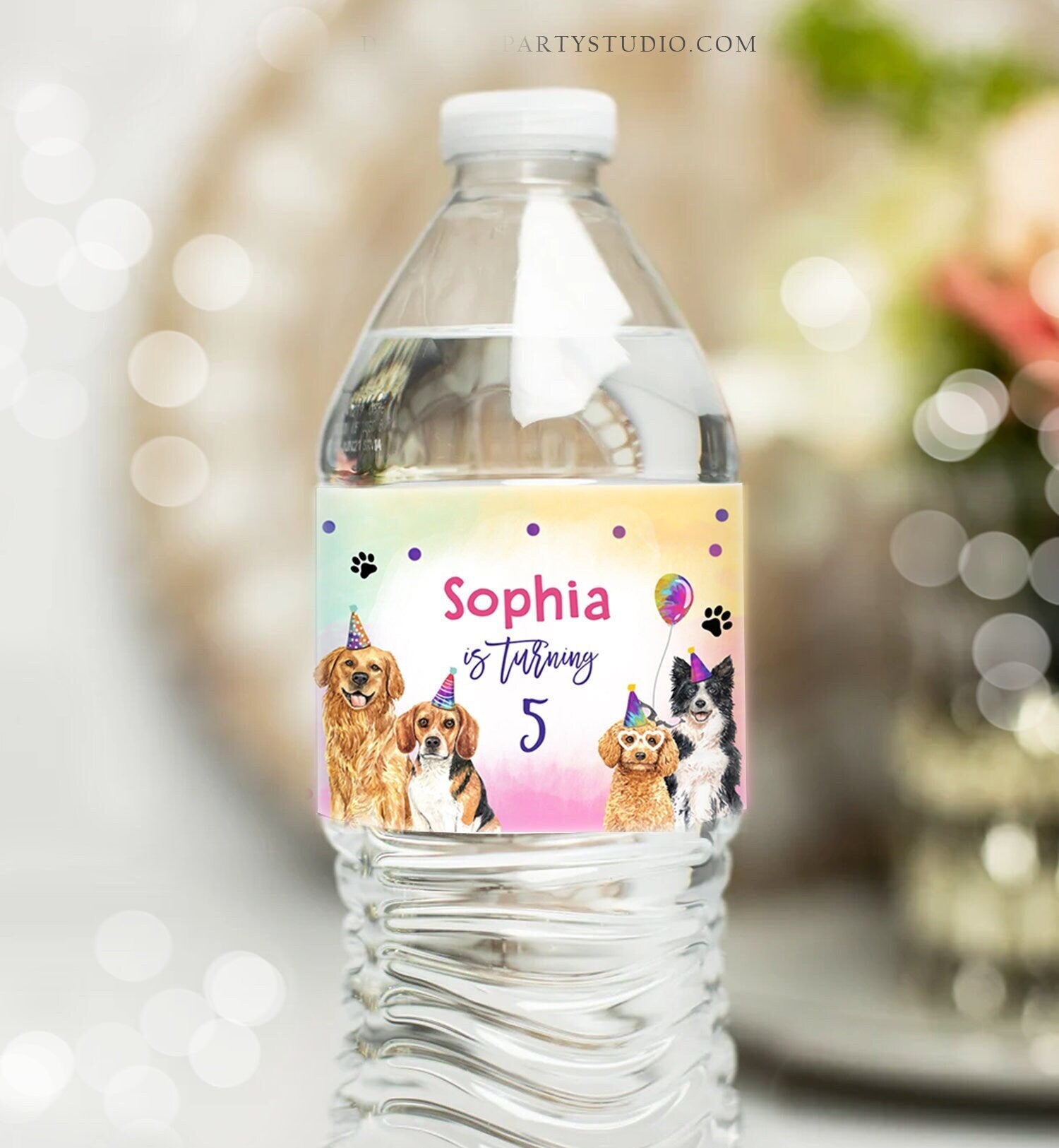 Editable Dog Water Bottle Label Puppy Birthday Party Doggy Pet Vet Pawty Birthday Decor Girl Digital Download Template Printable 0460